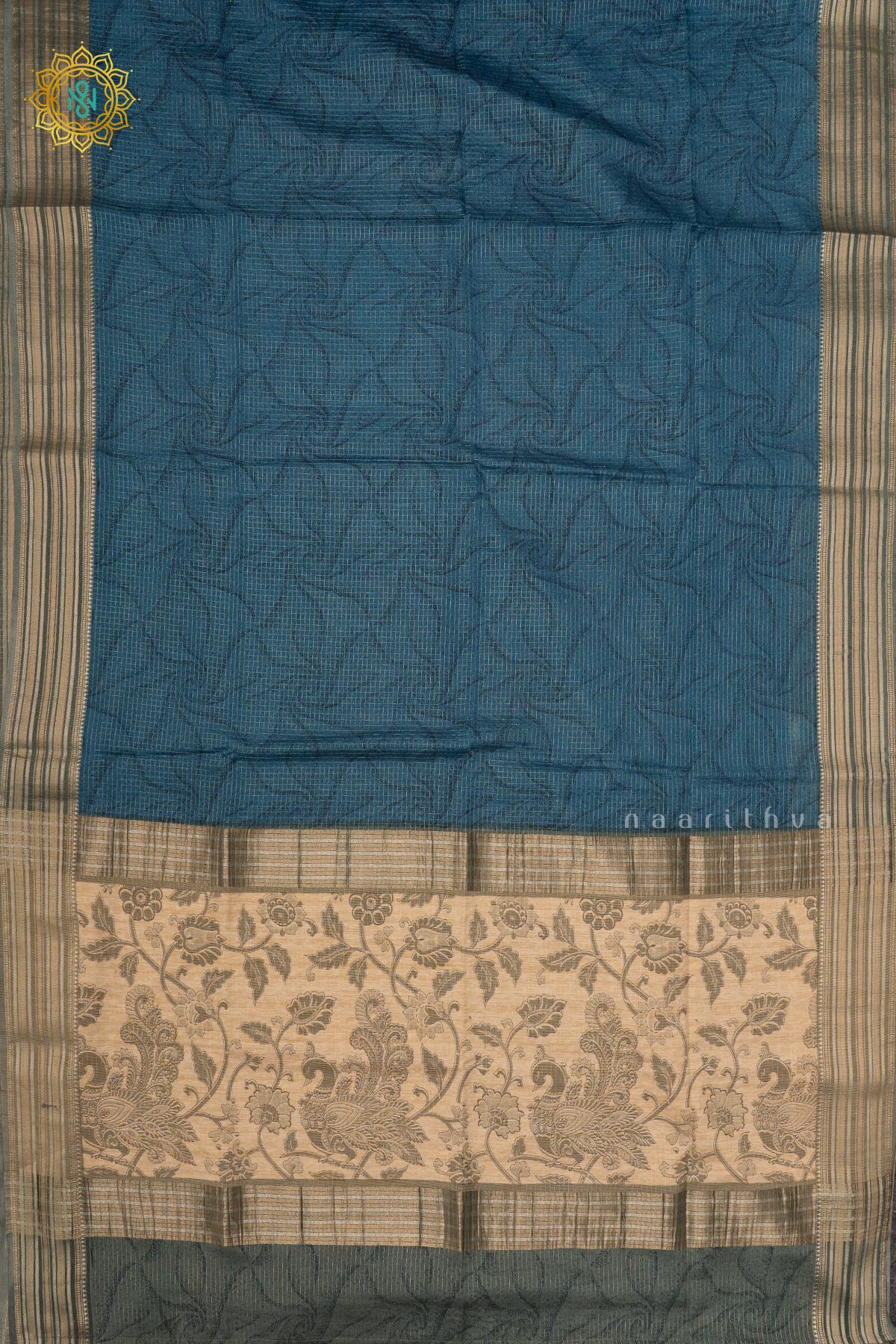 SKY BLUE WITH BEIGE - SEMI CREPE SILK