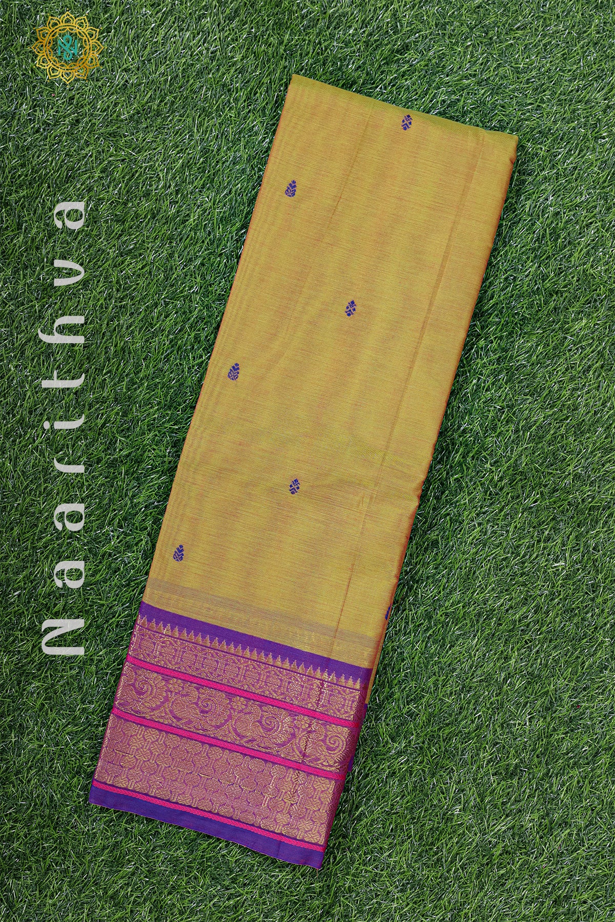 DUAL SHADE OF GREEN WITH PURPLE - CHETTINAD COTTON