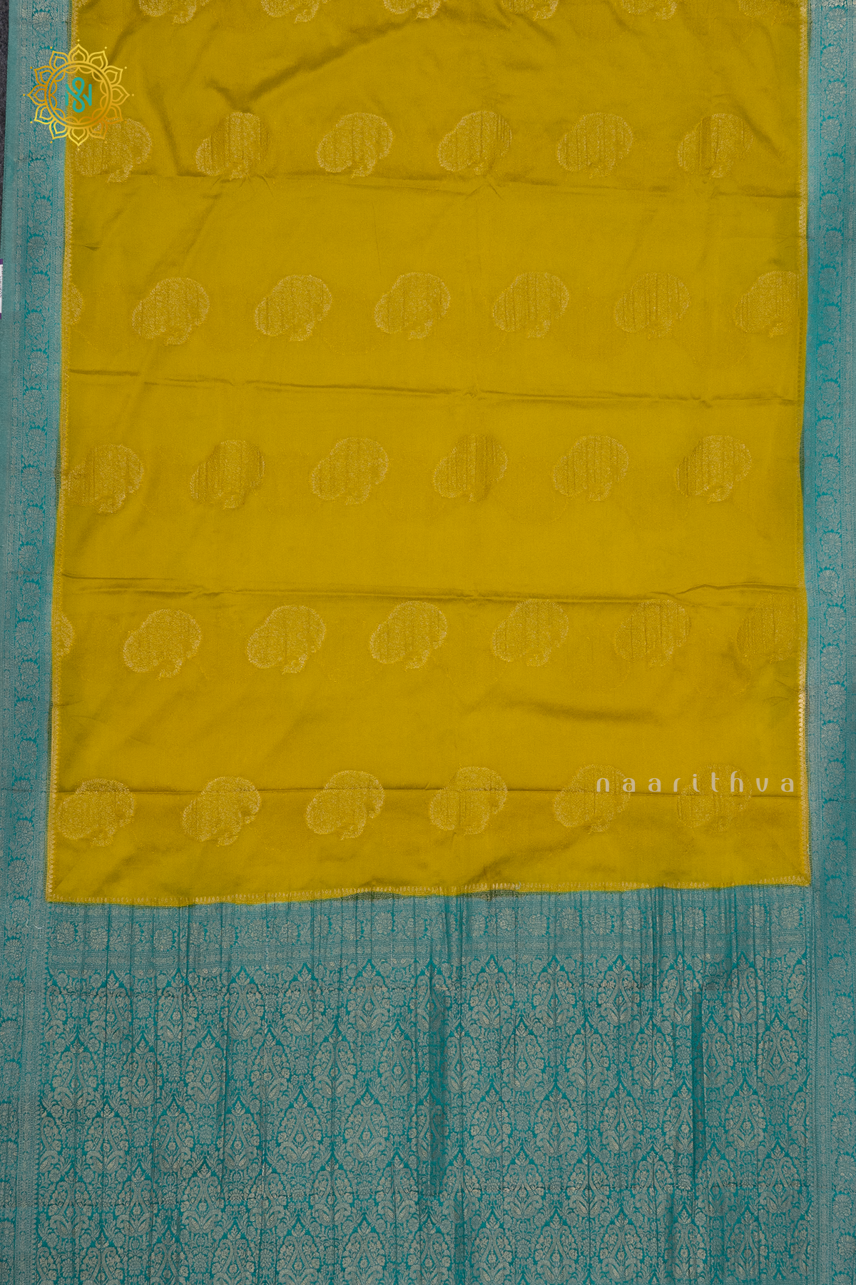 PARROT GREEN WITH SKY BLUE - SEMI CREPE GEORGETTE