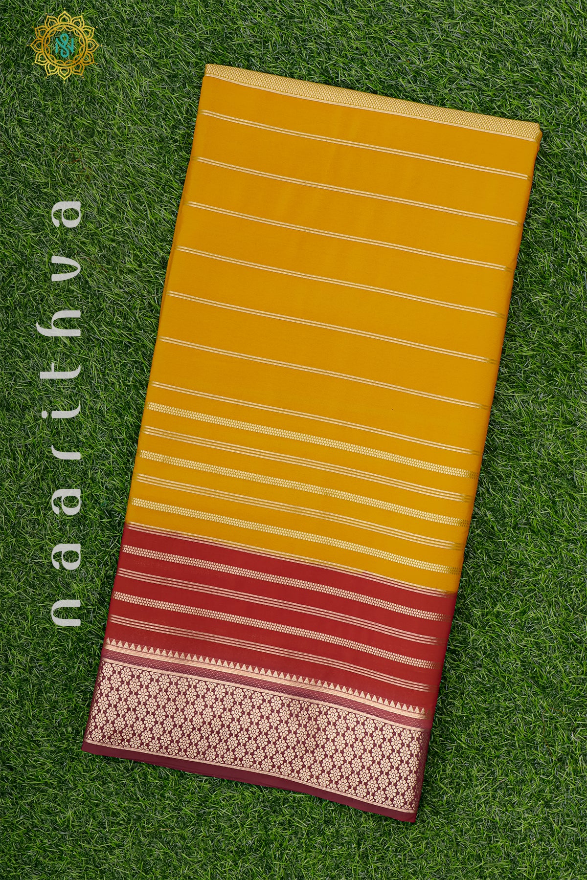 YELLOW WITH RED & MAROON - SEMI MYSORE CREPE SILK