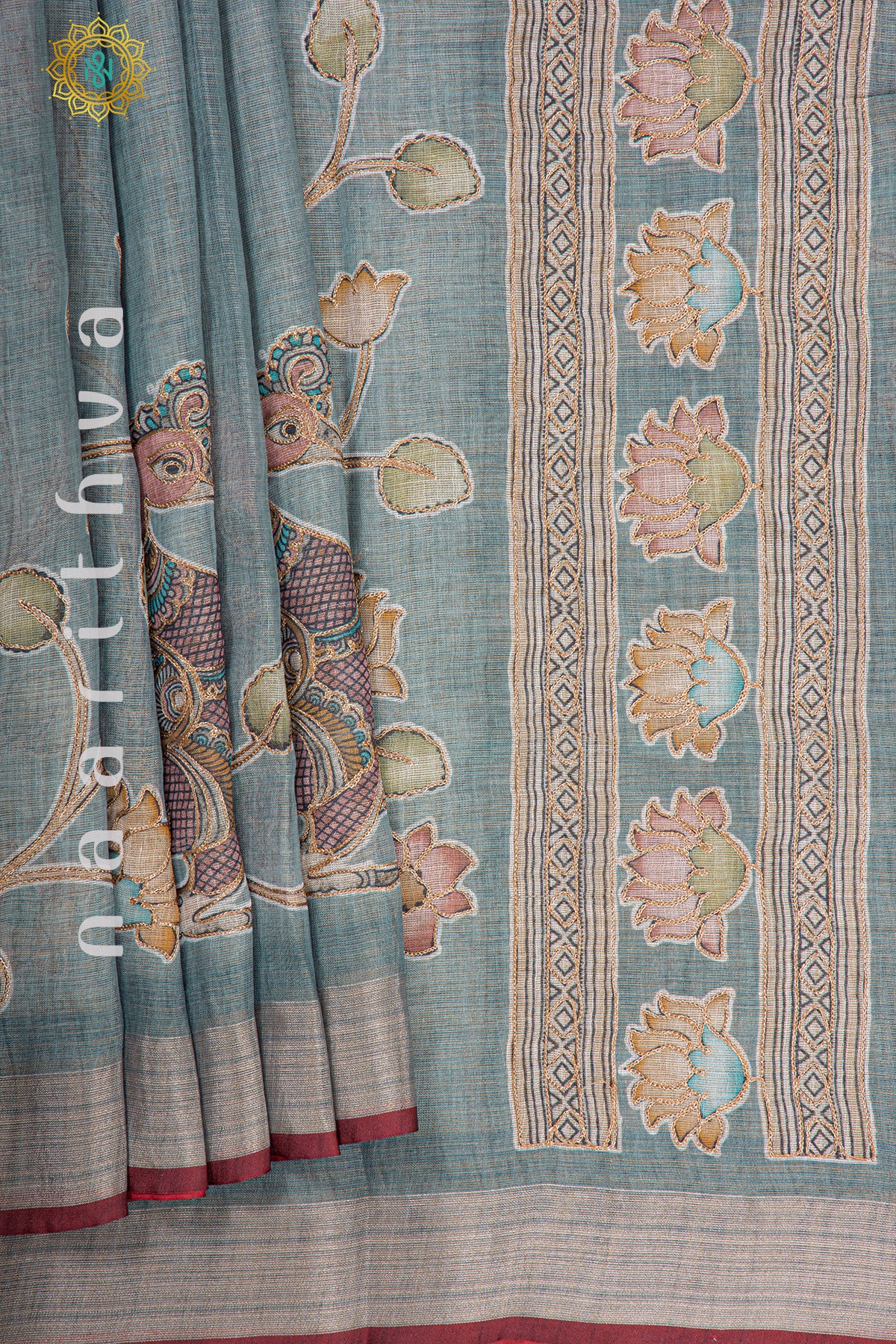 GREY - KALAMKARI LINEN TISSUE