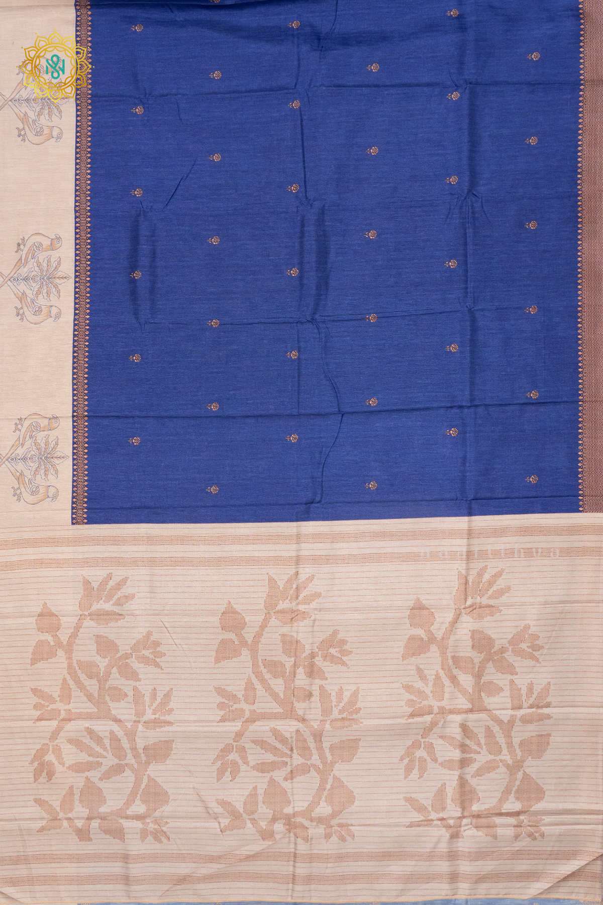 BLUE WITH OFF WHITE - SEMI TUSSAR