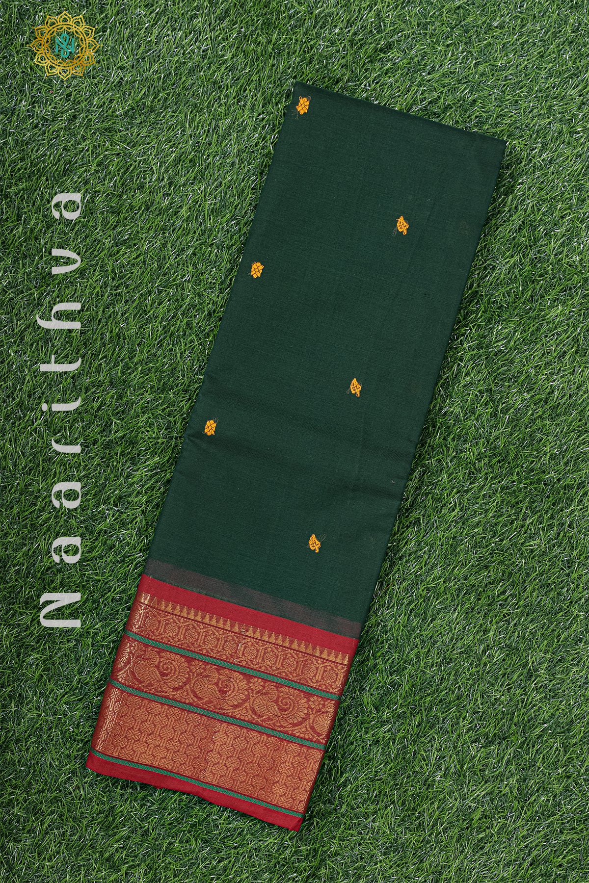 BOTTLE GREEN WITH MAROON - CHETTINAD COTTON