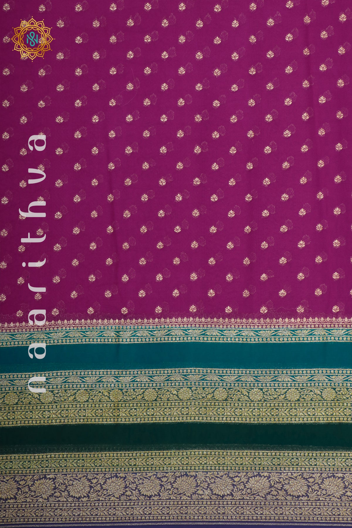 PINK WITH SKY BLUE, GREEN & NAVY BLUE - PURE BANARASI KHADDI GEORGETTE