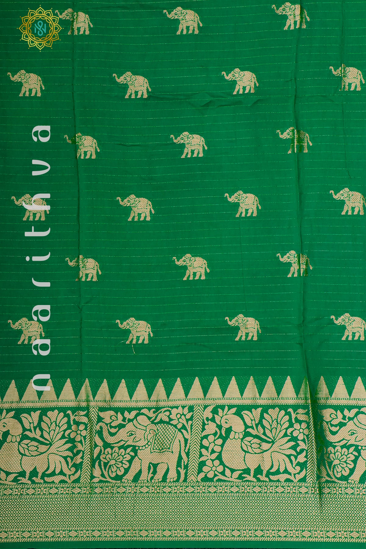 GREEN WITH NAVY BLUE - DOLA SILK