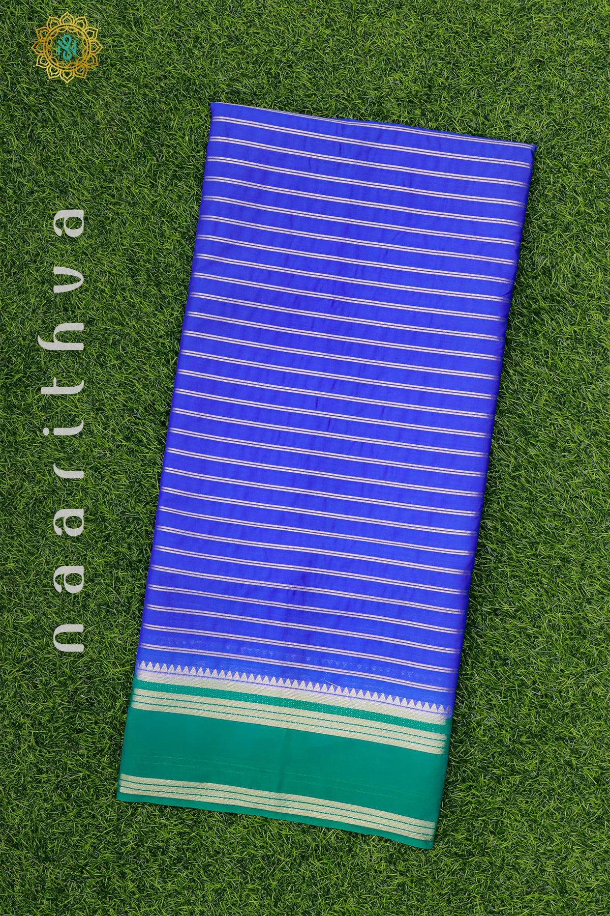 ROYAL BLUE WITH GREEN - SEMI MYSORE CREPE SILK