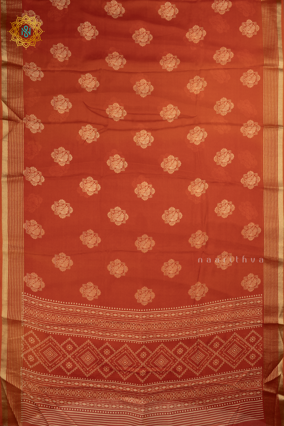 Orange Chiffon Georgette Saree Printed Body With Zari Border