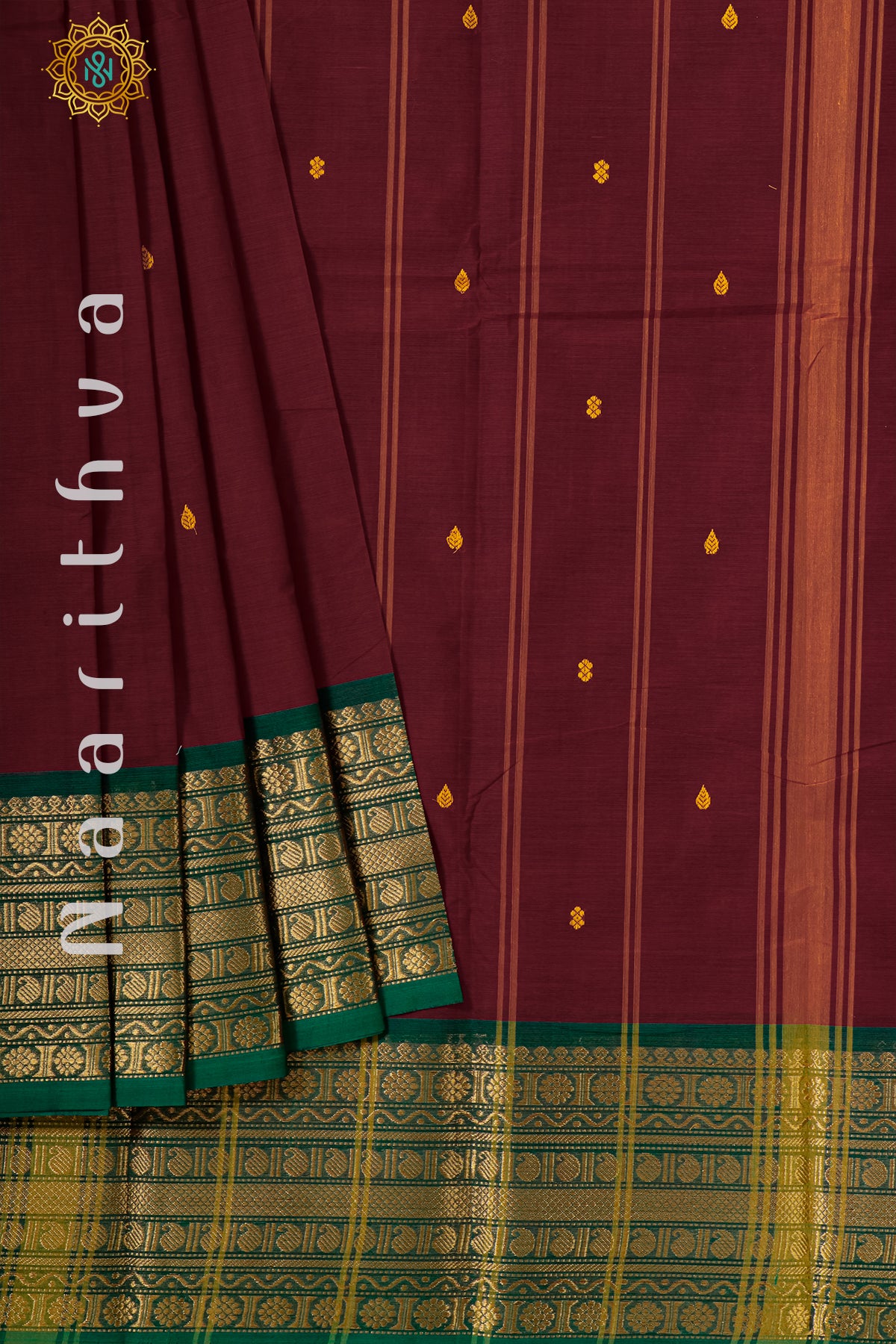 MAROON WITH GREEN - CHETTINAD COTTON