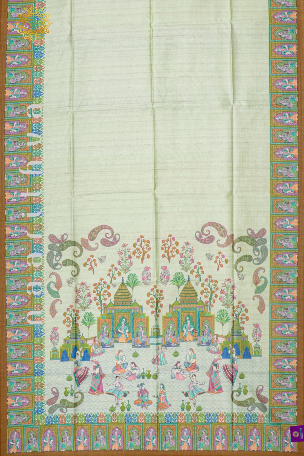 LIGHT GREEN WITH BROWN - SEMI TUSSAR SILK