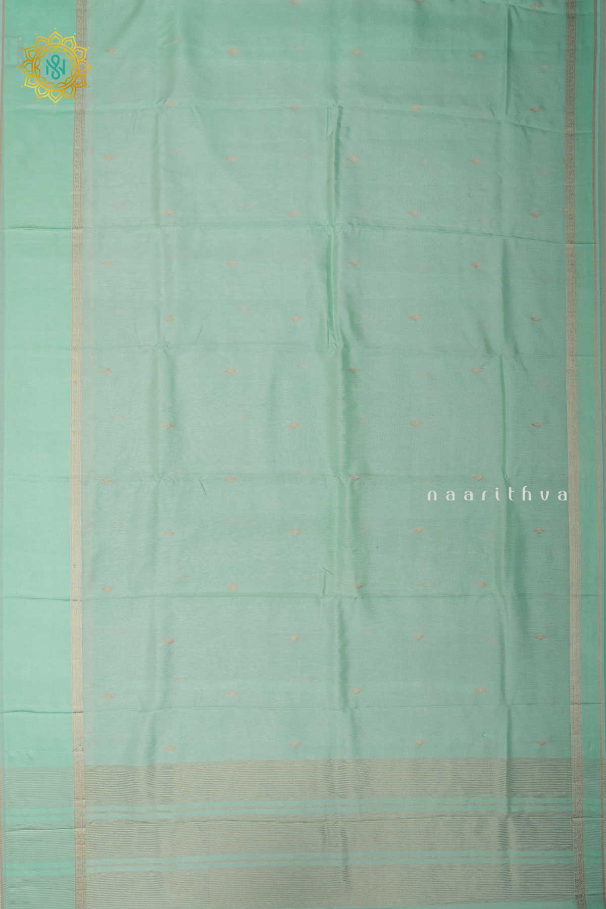 AQUA GREEN WITH LIGHT PINK - SEMI CREPE SILK