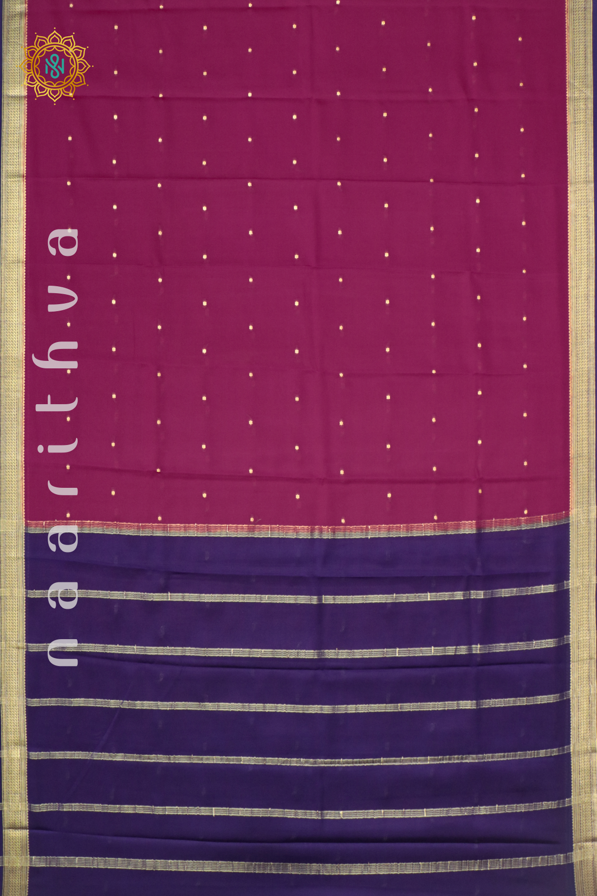 PINK WITH NAVY BLUE - PURE MYSORE CREPE SILK