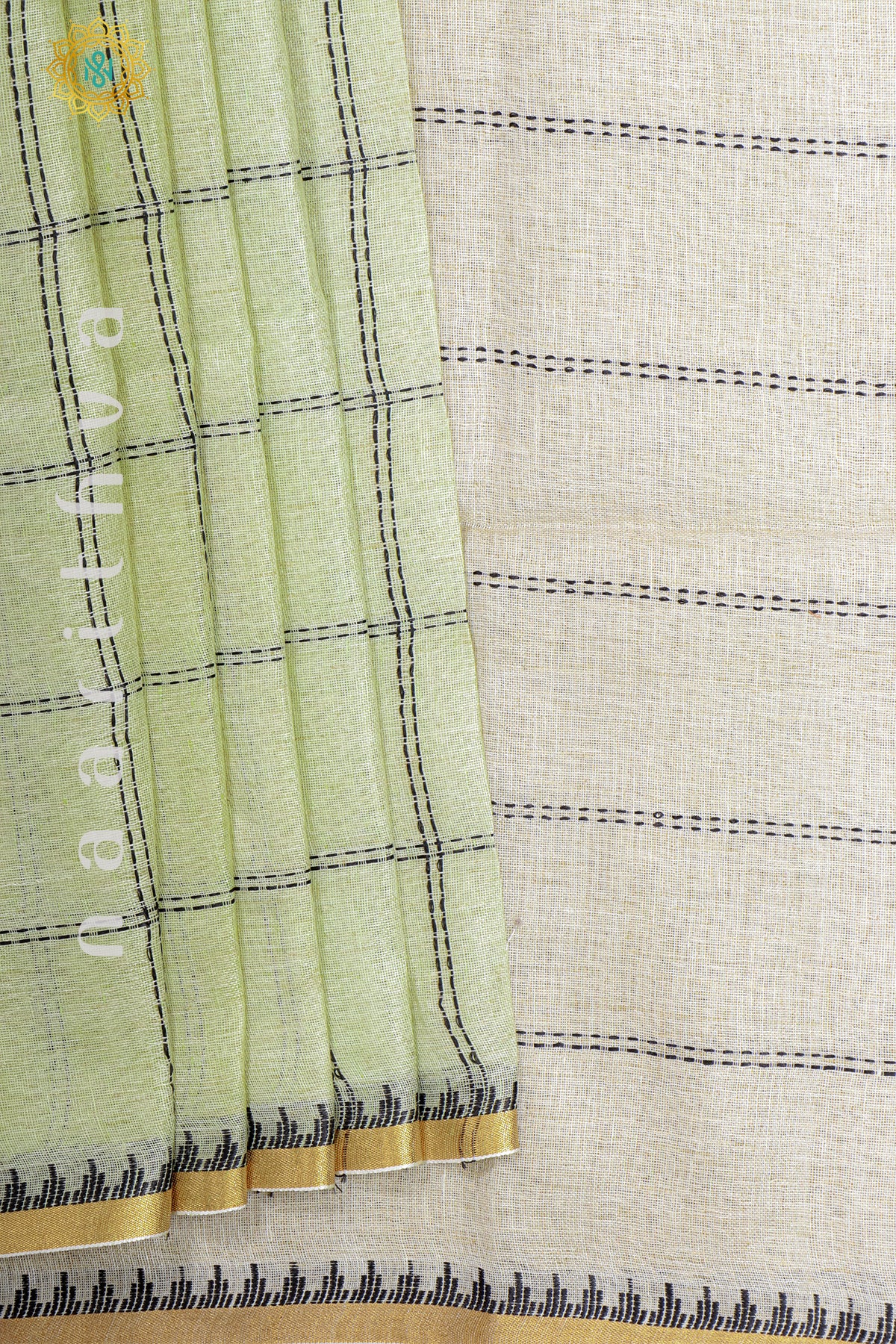 PISTA GREEN OFF WHITE - PURE LINEN