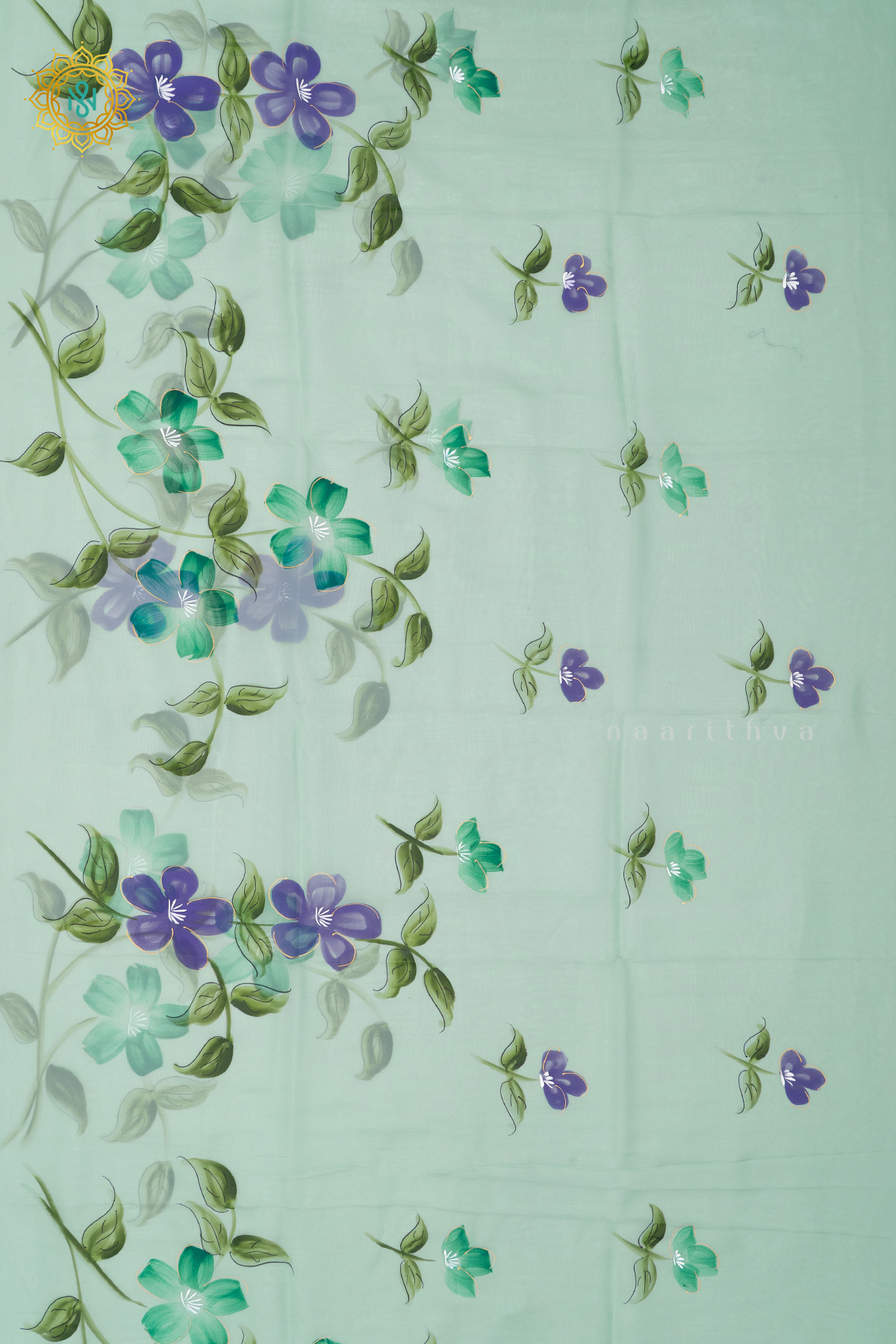 AQUA GREEN - ORGANZA HAND PAINTED