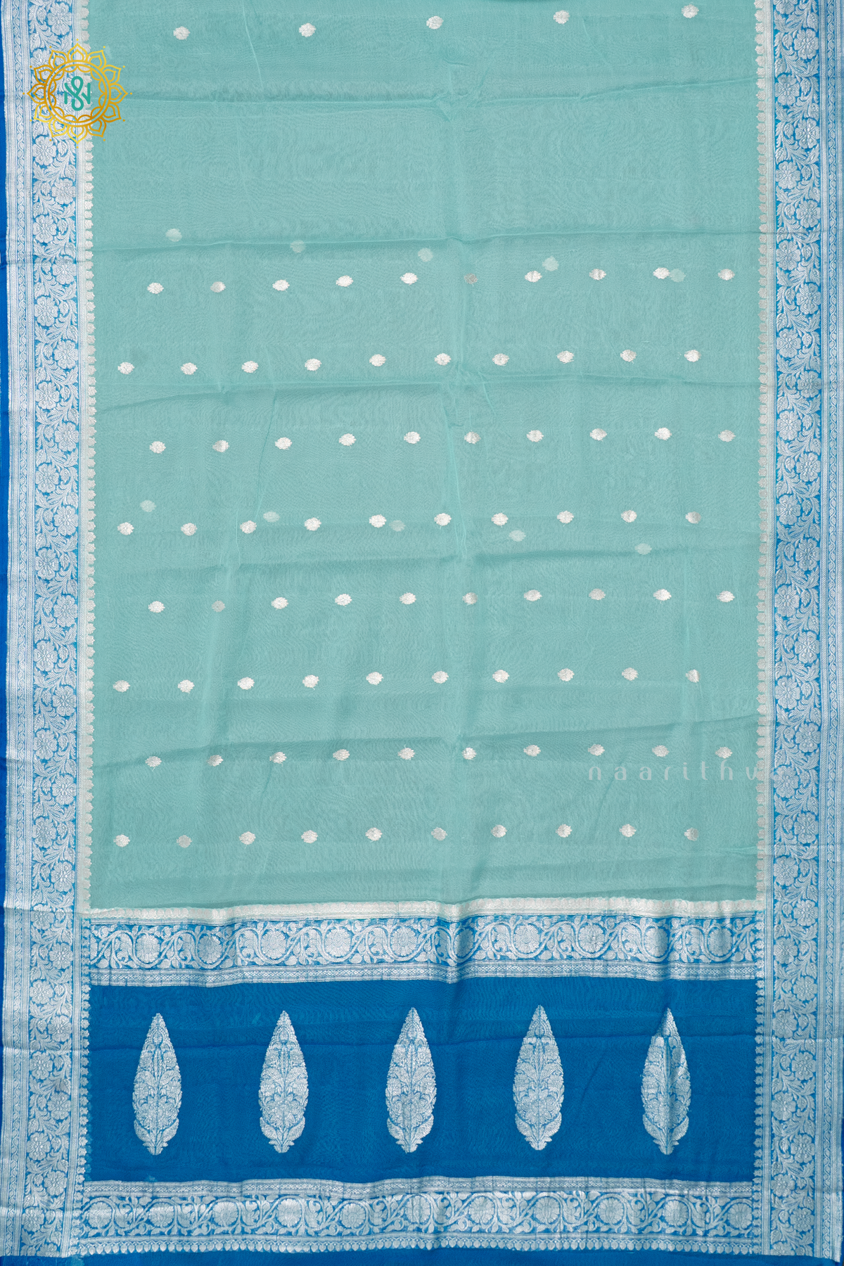 AQUA BLUE WITH SKY BLUE - PURE BANARASI CHIFFON