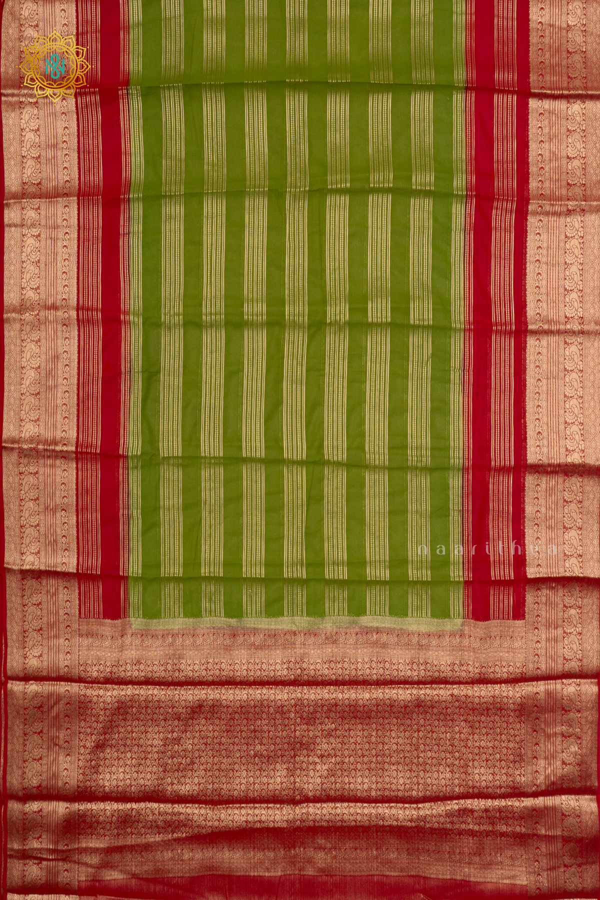 PARROT GREEN WITH PINK - SEMI CREPE GEORGETTE