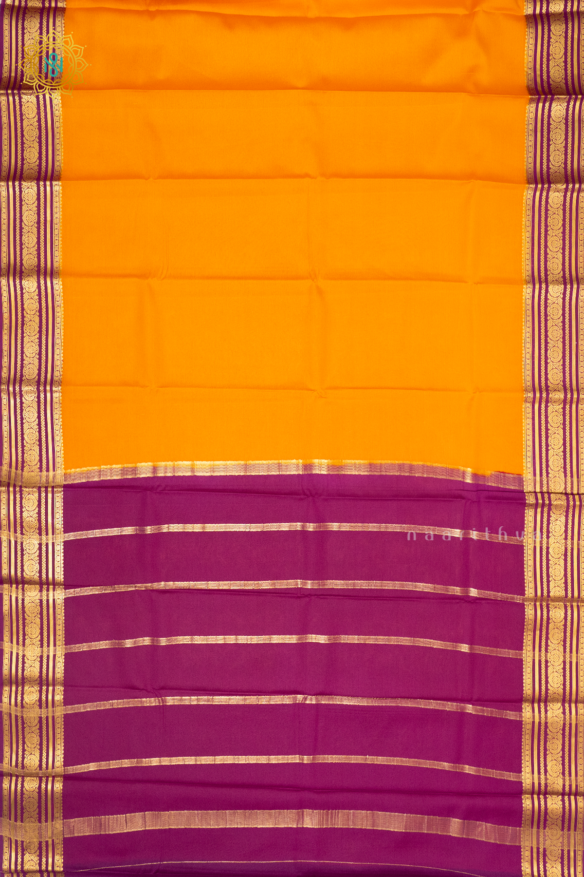 ORANGE WITH MAGENTA - PURE MYSORE CREPE SILK