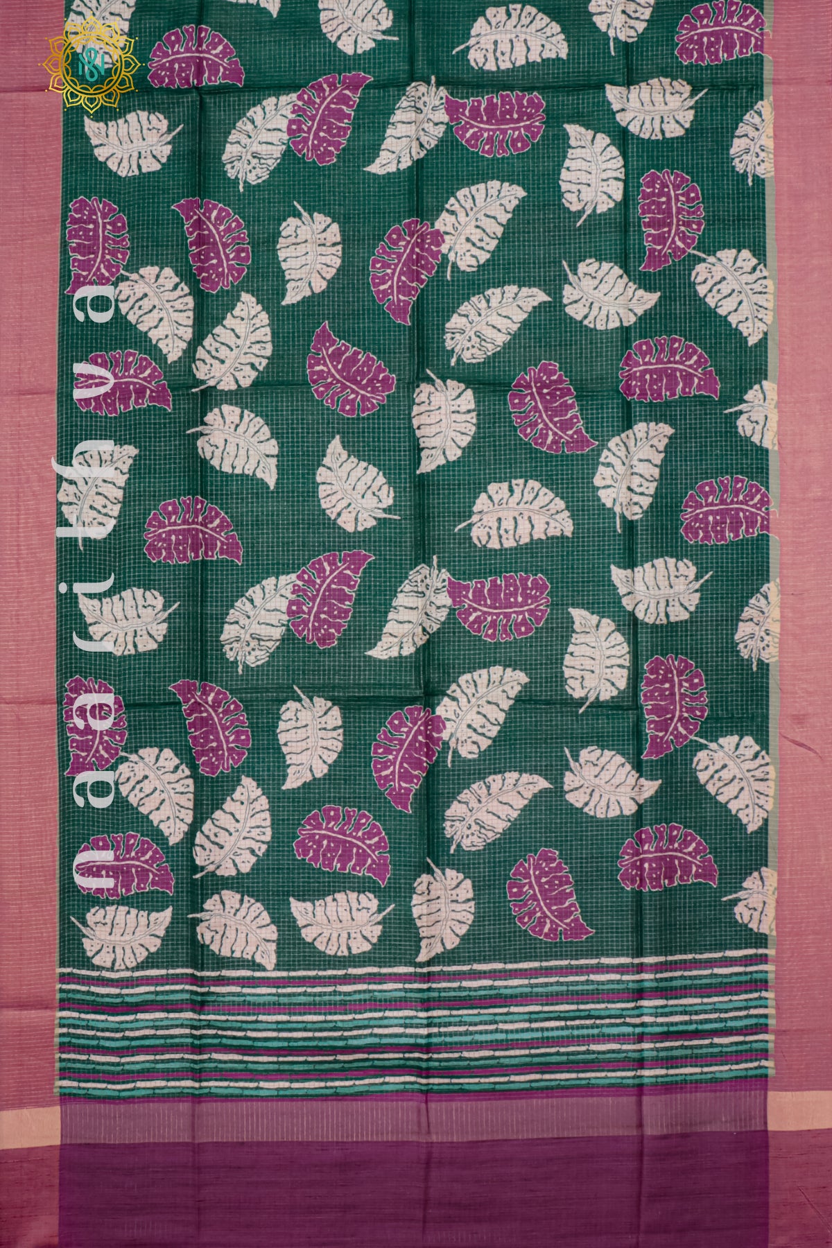 BOTTLE GREEN WITH PINK - SEMI TUSSAR