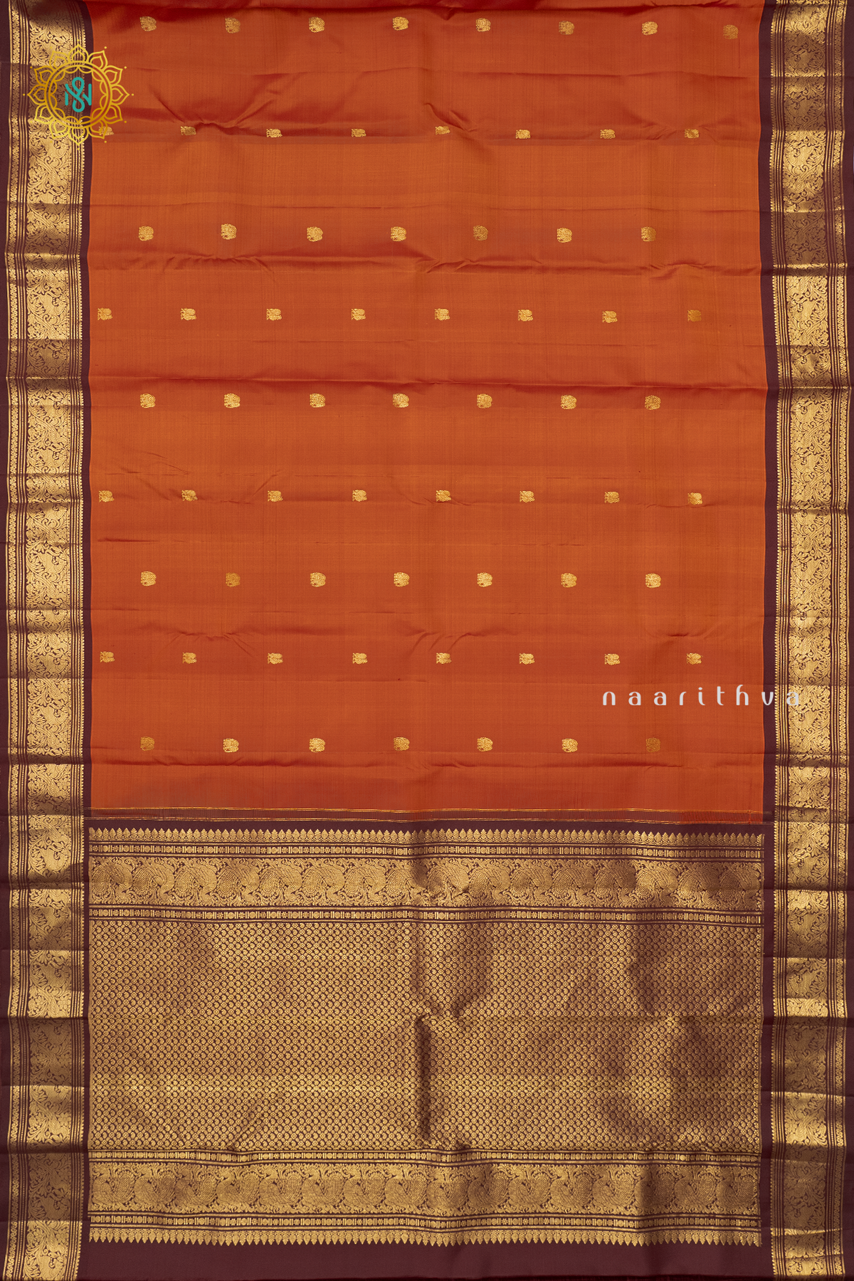 RUST ORANGE WITH BROWN - PURE KANJIVARAM SILK