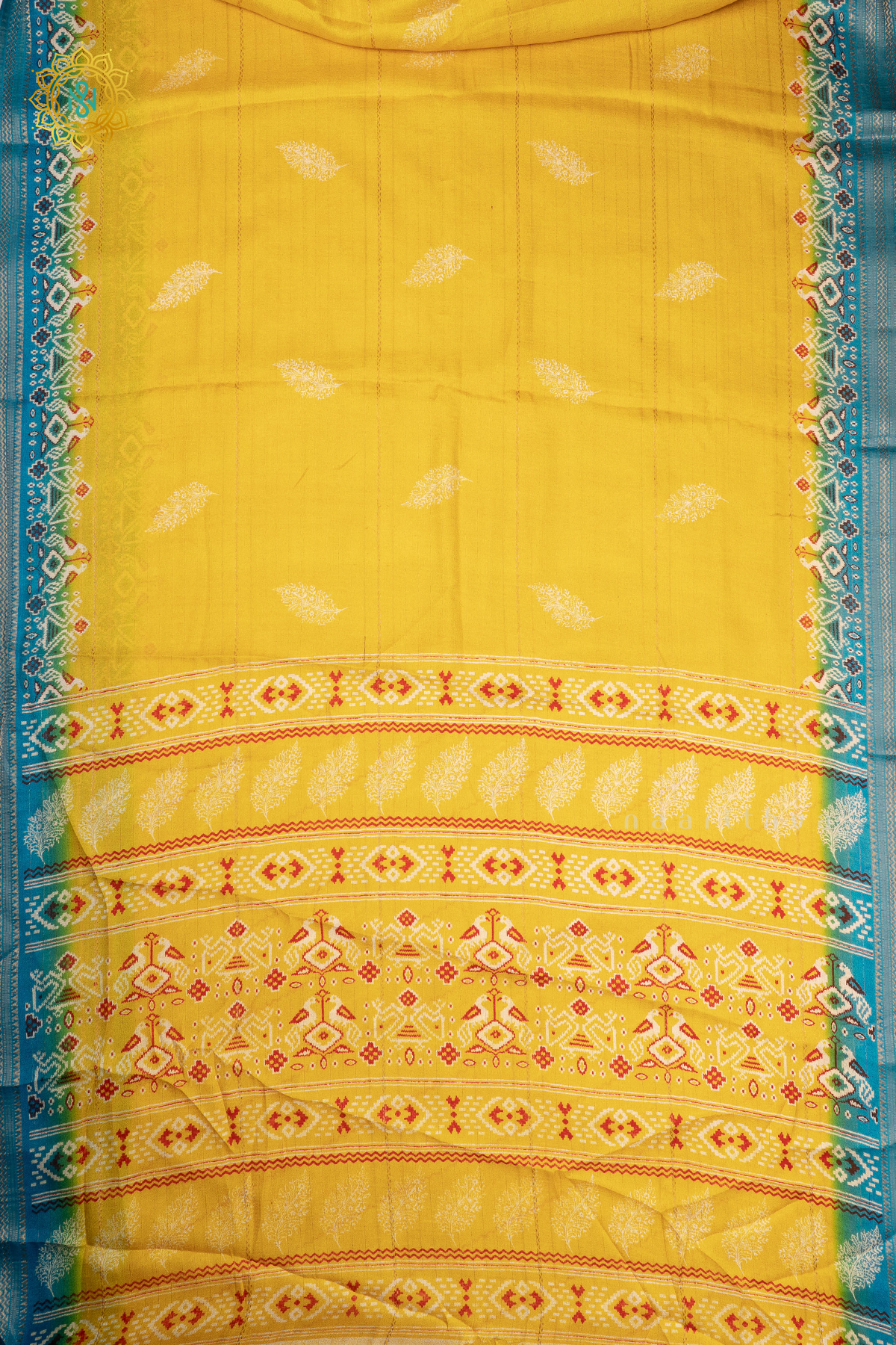 YELLOW WITH SKY BLUE - SEMI GEORGETTE