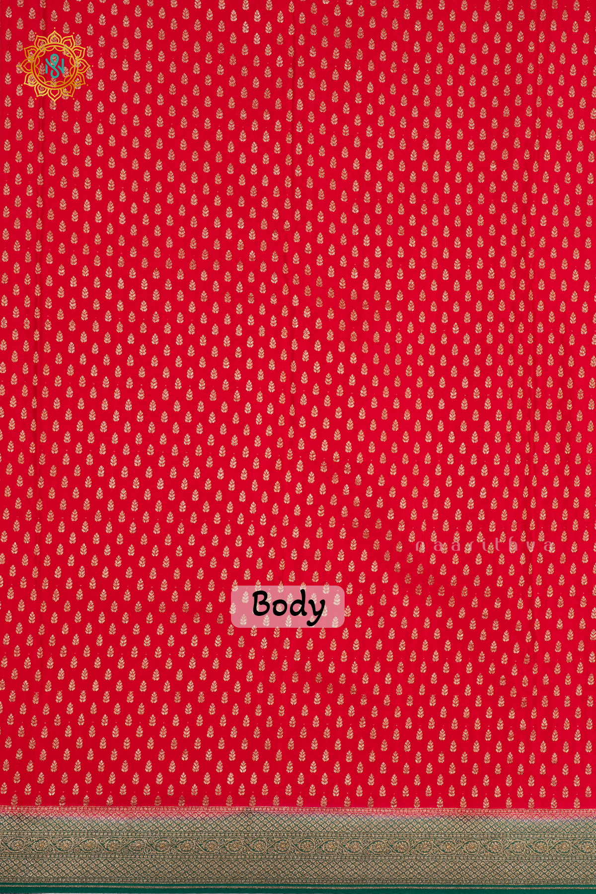 RED WITH GREEN - PURE BANARASI CREPE SILK