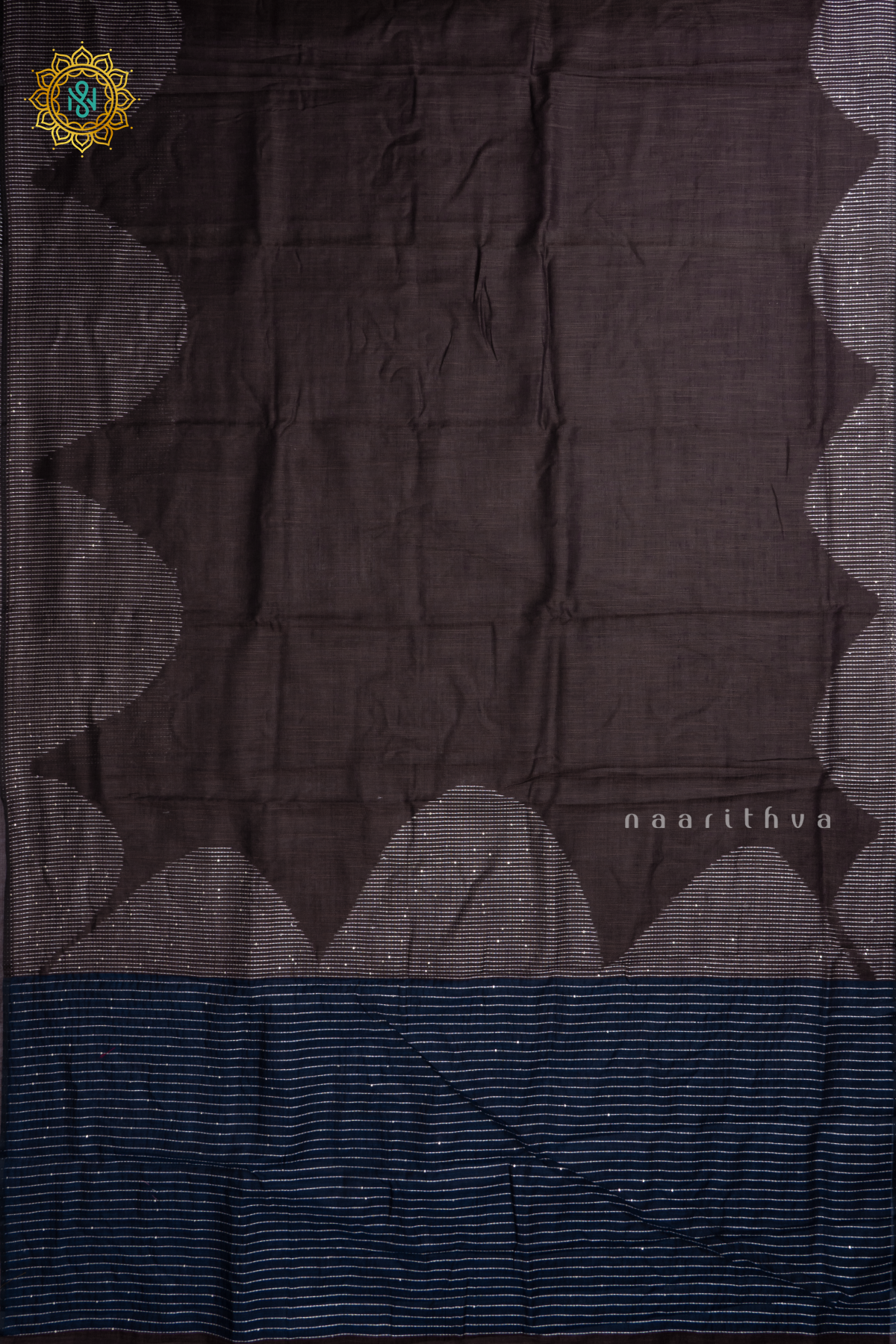 Brown With Blue Linen By Cotton Saree With Contrast Pallu & Blouse