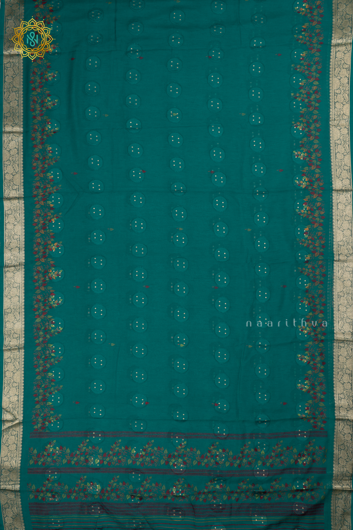 CYAN GREEN - SEMI GEORGETTE PRINTED BODY WITH ZARI BORDER
