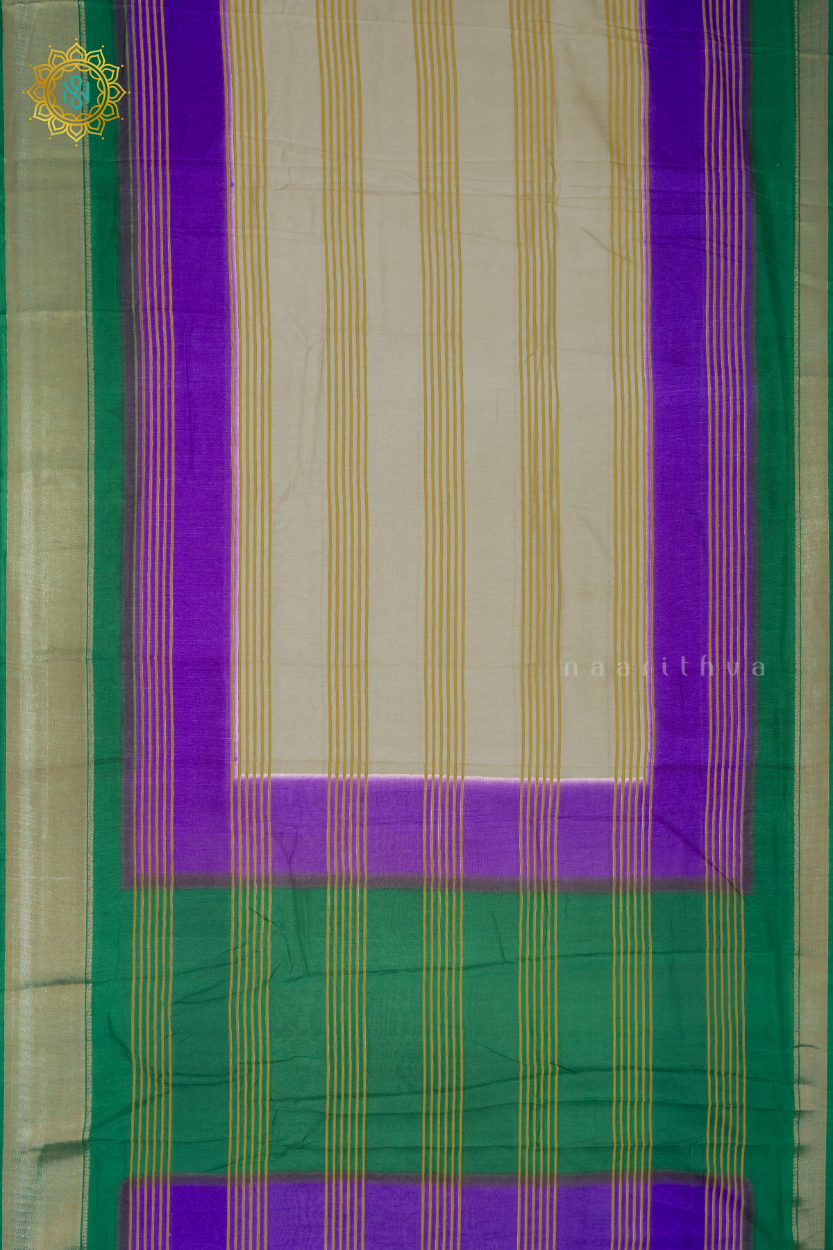 WHITE WITH PURPLE & GREEN - DOLA SILK