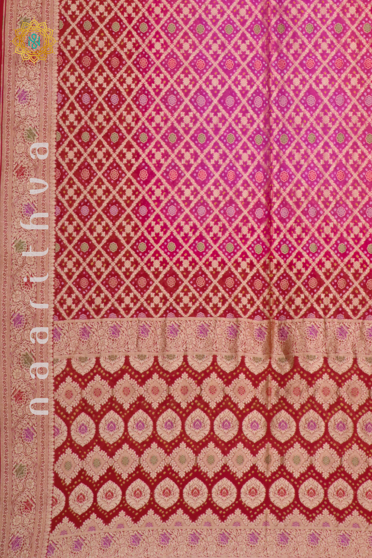 RED WITH PINK - PURE BANARASI GEORGETTE TIE & DYE