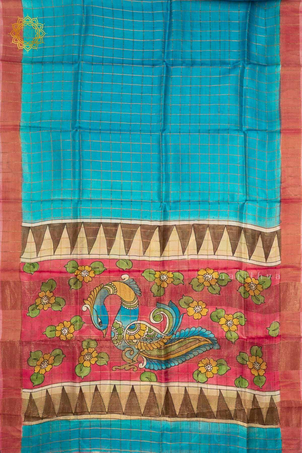 SKY BLUE WITH PEACH - PURE TUSSAR SILK