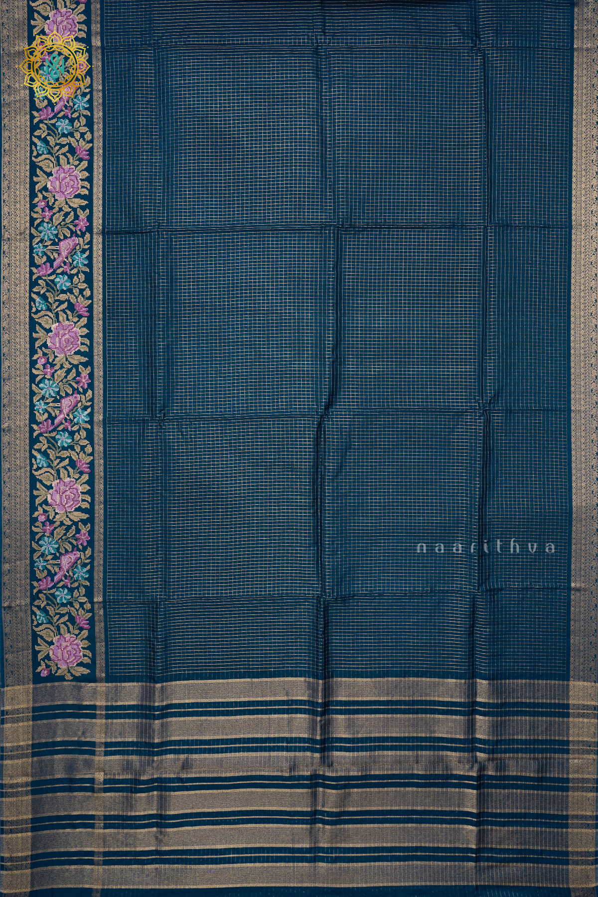 PEACOCK BLUE - SEMI CREPE SILK WITH EMBROIDERY