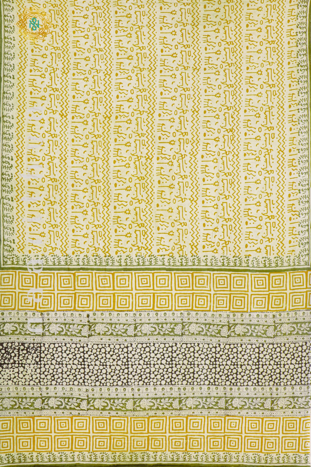 YELLOW WITH GREEN - MUL COTTON