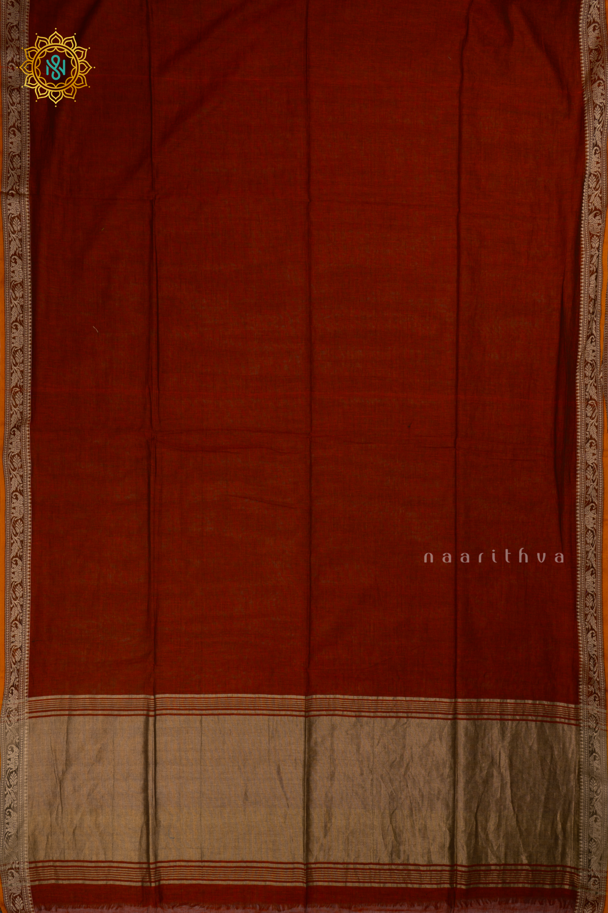 Rust Orange Mul Cotton Saree  with Plain Body and Thread Woven Border