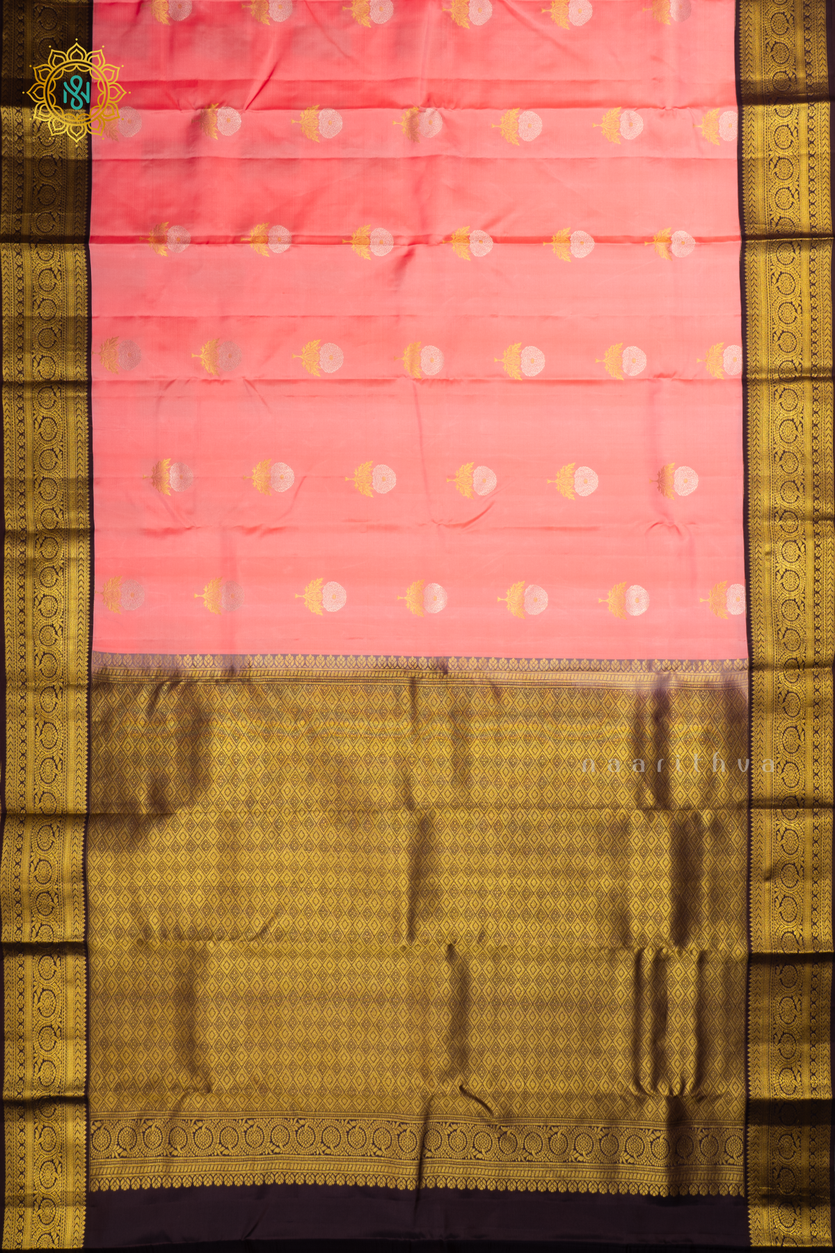 PEACHISH PINK WITH DEEP WINE - PURE KANJIVARAM SILK