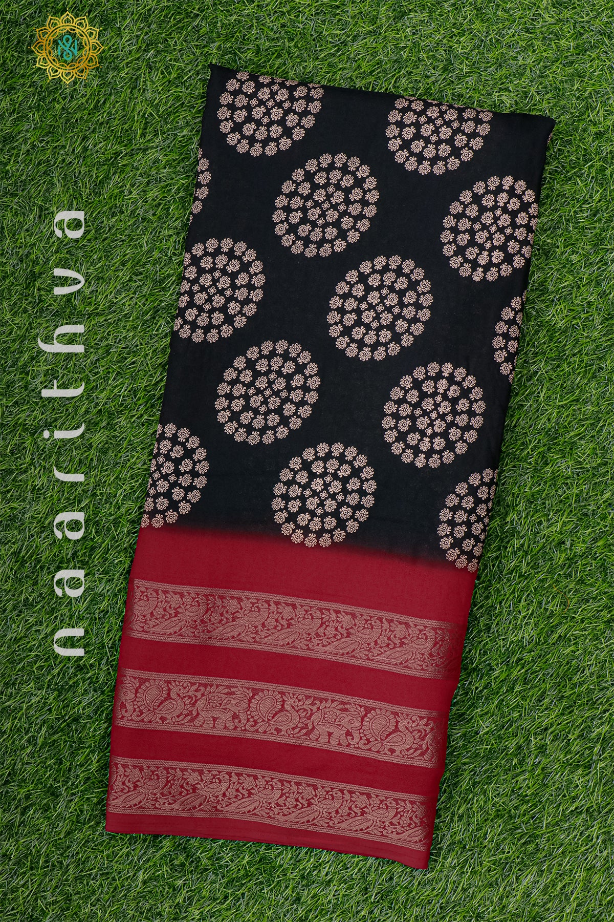 BLACK WITH RED - SEMI GEORGETTE