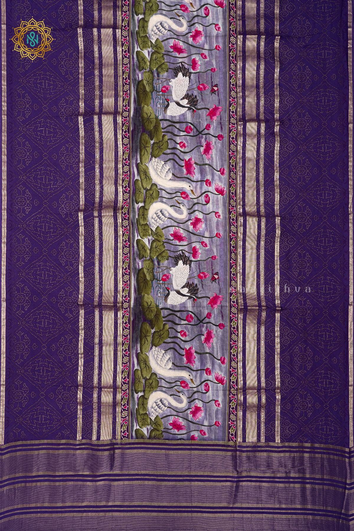 LAVENDER WITH PURPLE - SEMI CREPE SILK