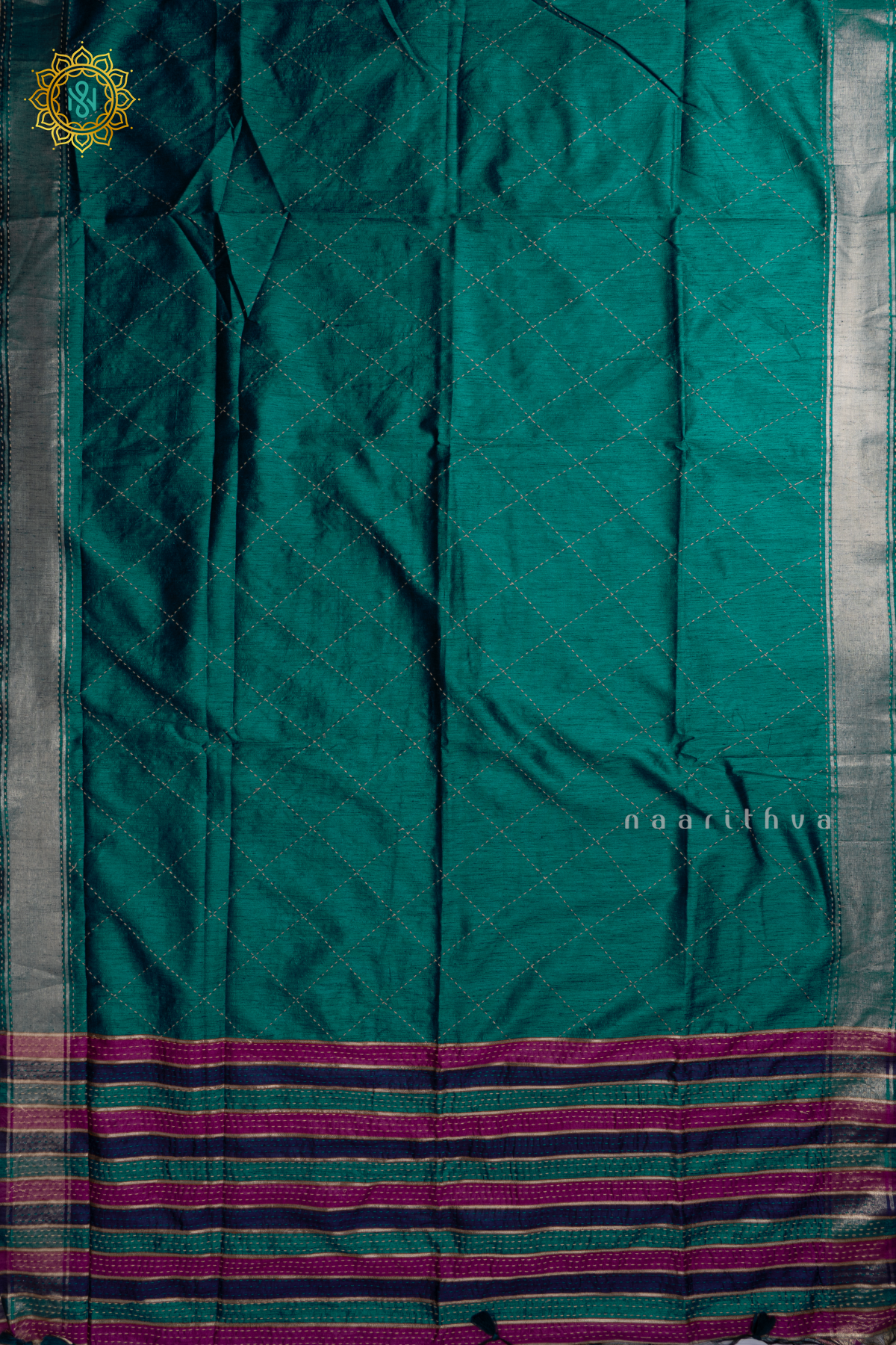 Aqua Green Semi Tussar Silk Sarree With Rangkat Pallu & Blouse