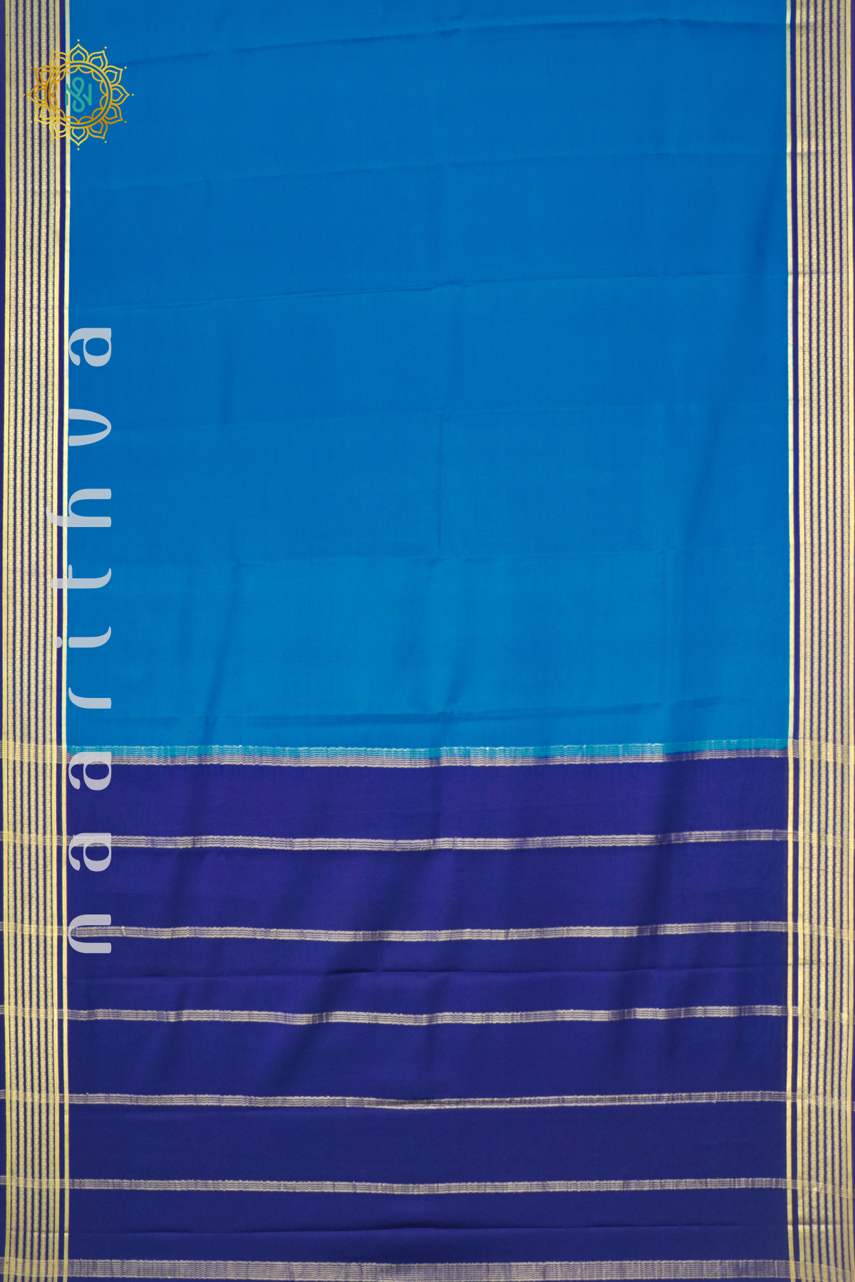 BLUE WITH NAVY BLUE - PURE MYSORE CREPE SILK