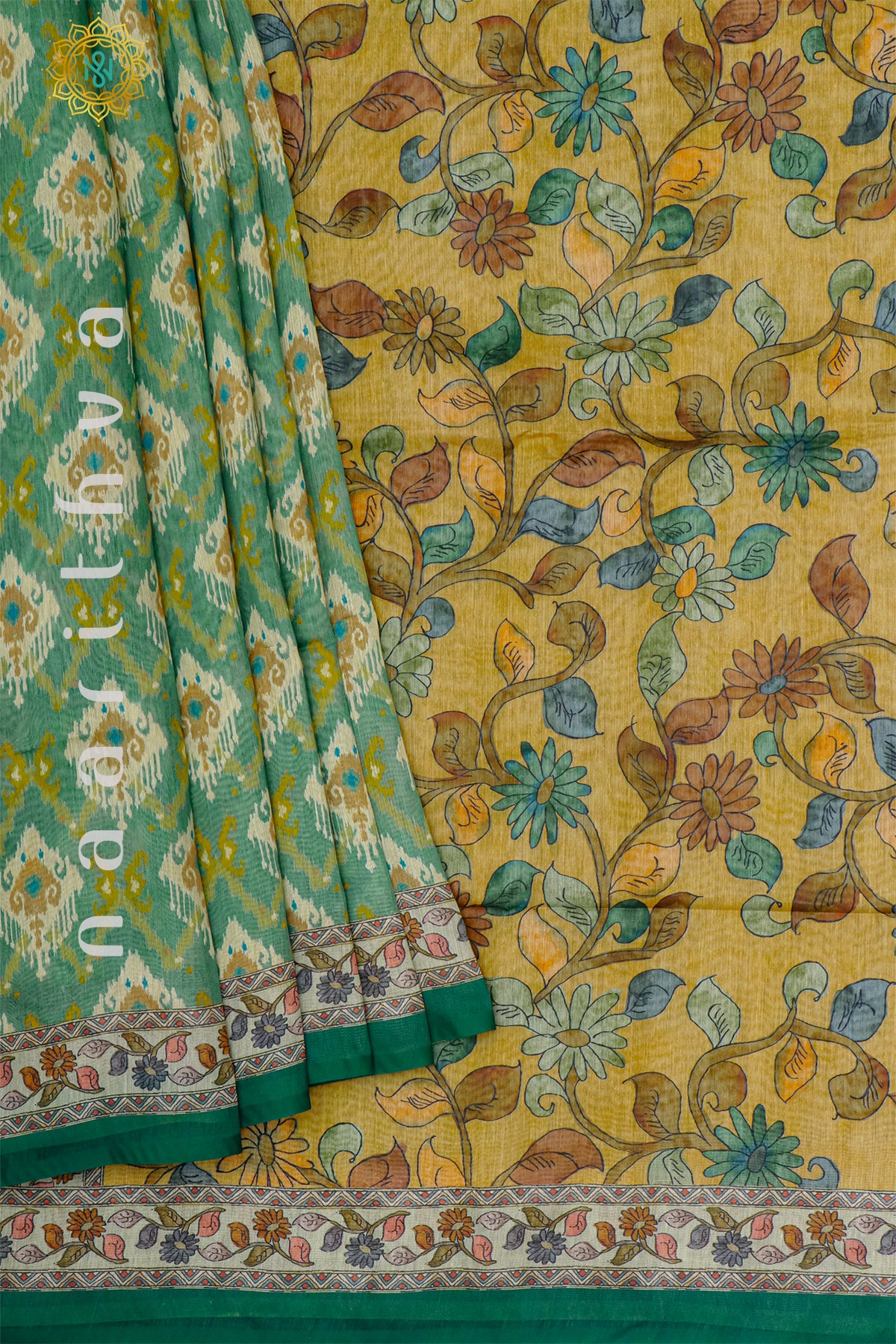 GREEN WITH YELLOW - CHANDERI SILK COTTON