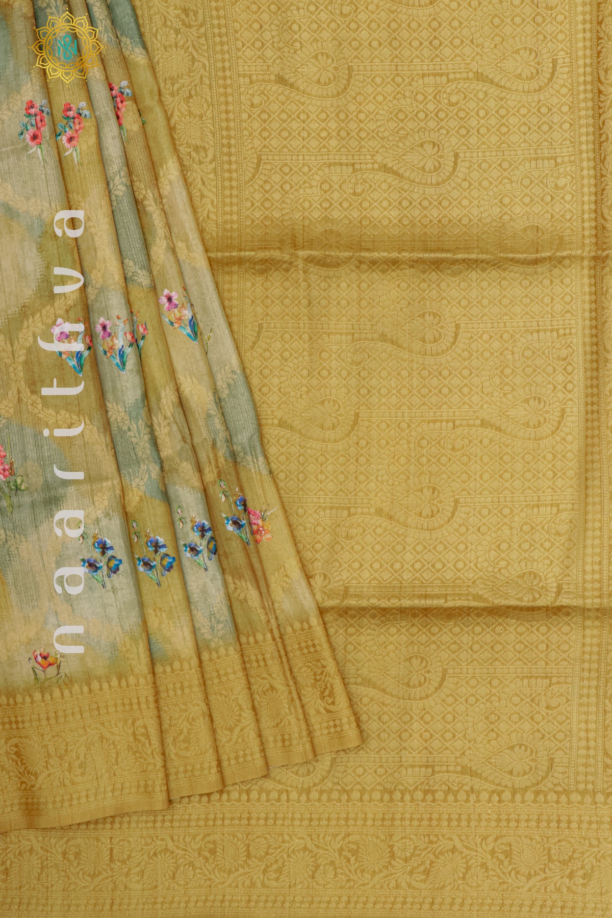 MUSTARD WITH GREEN - CHANDERI SILK COTTON