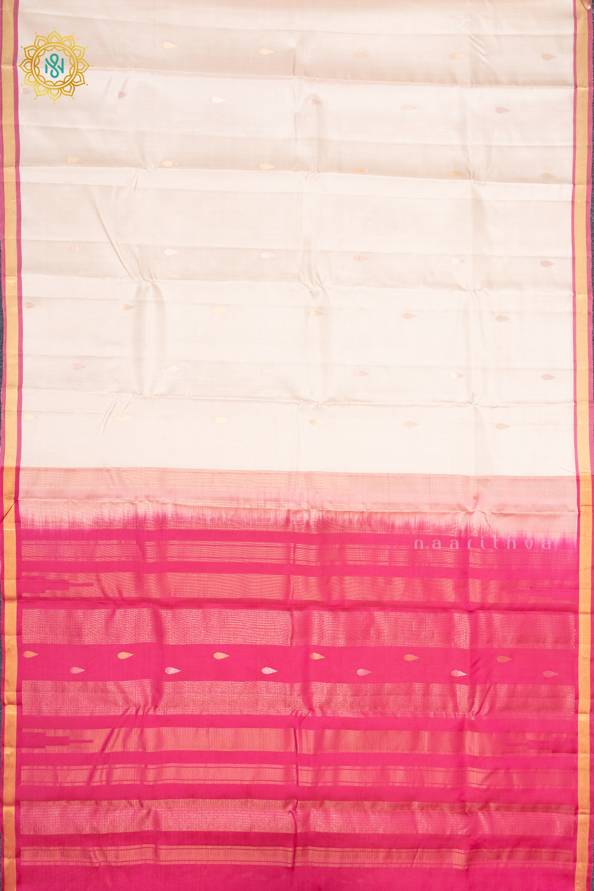 OFF WHITE WITH PINK - KANJIVARAM PURE MIX