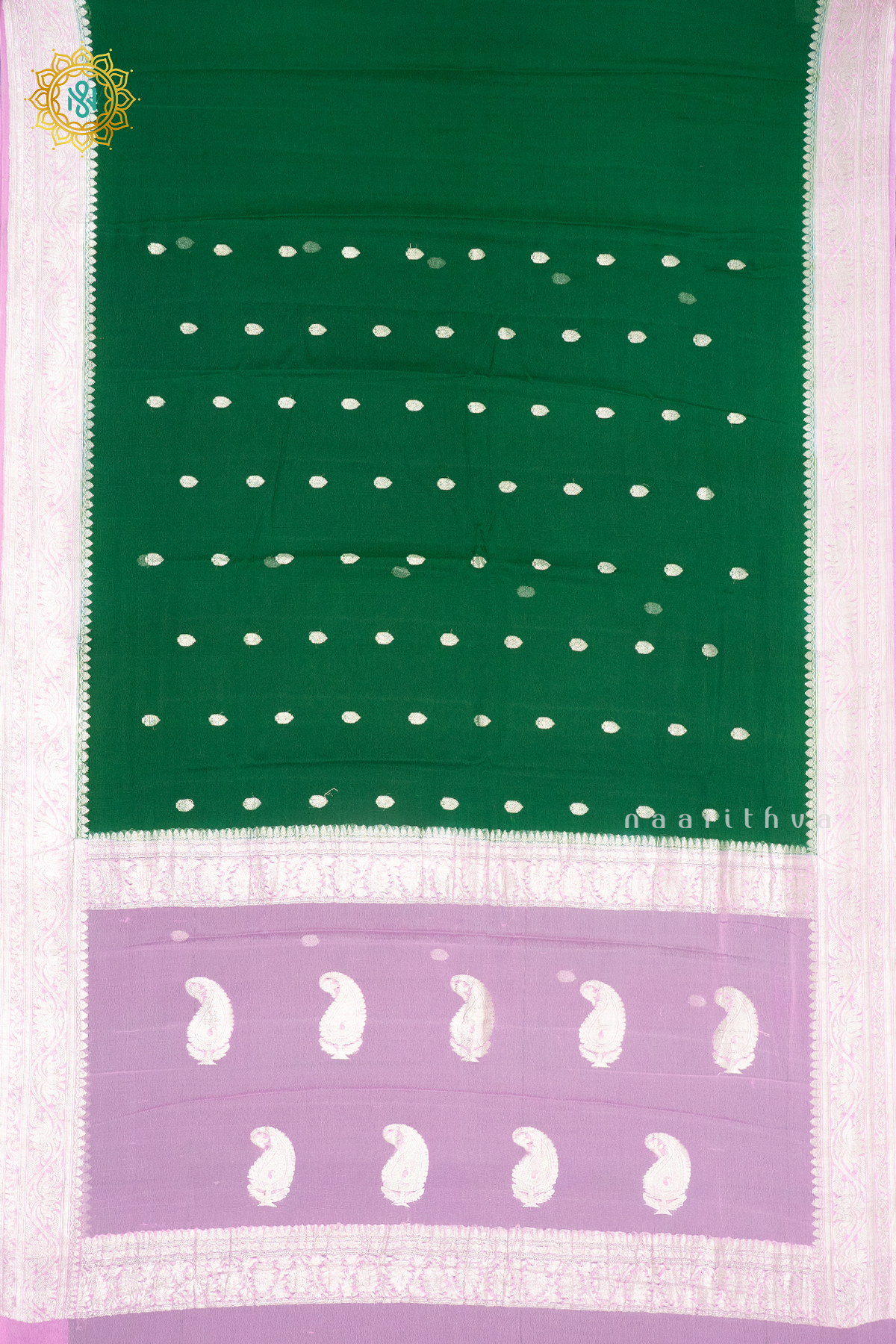 GREEN WITH PINK - PURE BANARASI CHIFFON