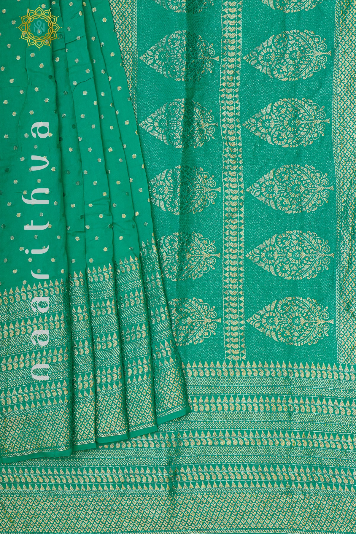 AQUA GREEN WITH NAVY BLUE - DOLA SILK