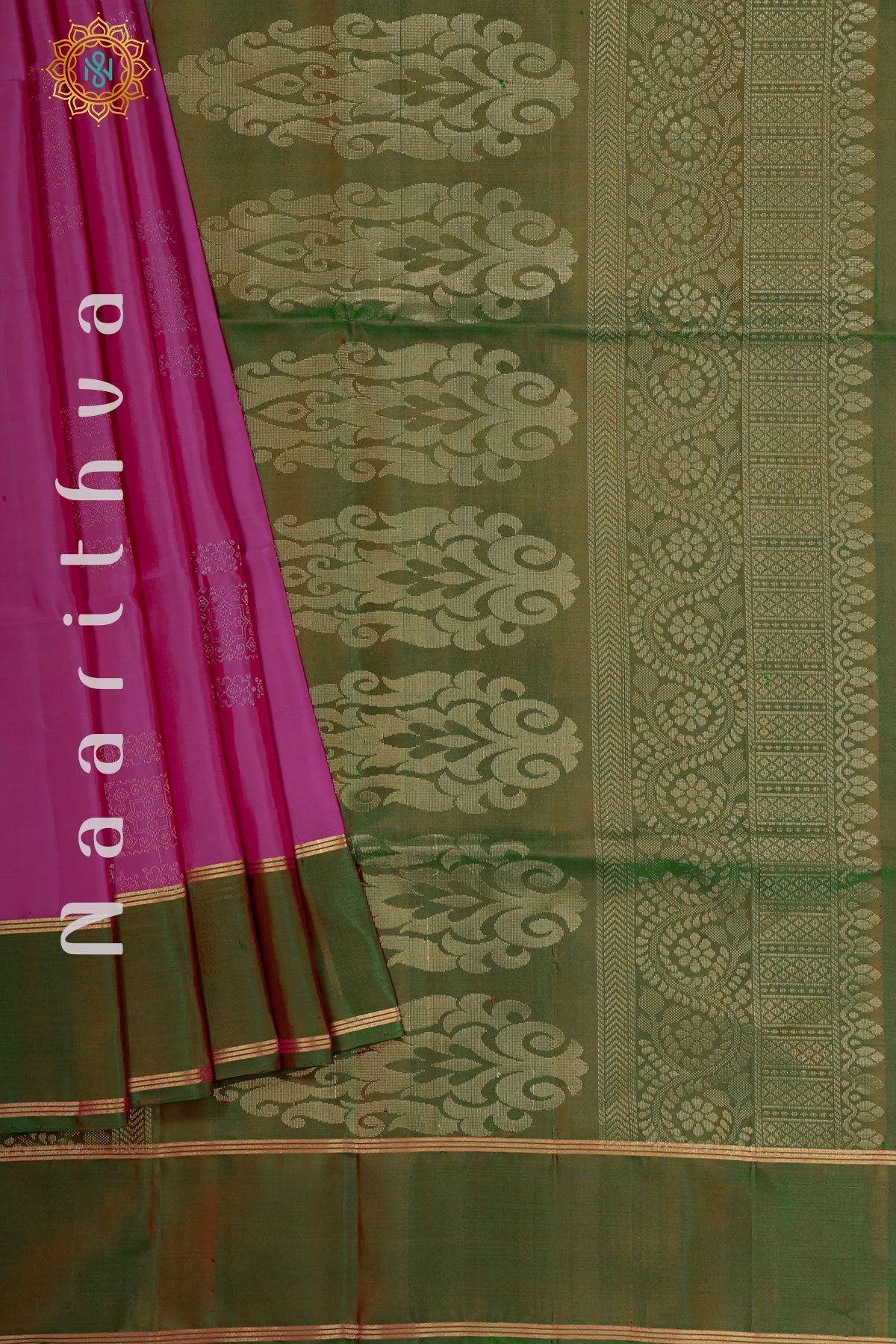 PINK WITH DUAL SHADE OF GREEN - PURE KANJIVARAM SOFT SILK