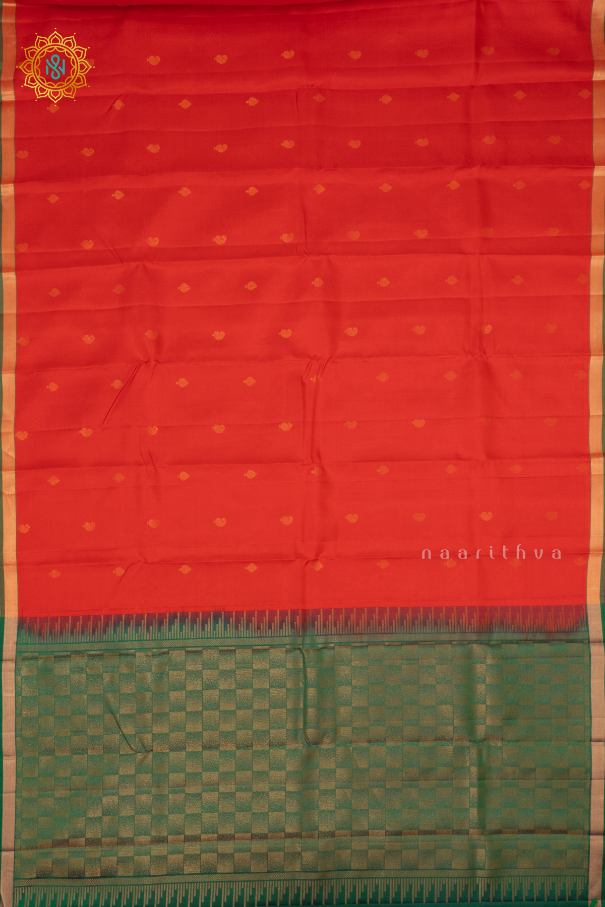 RED WITH GREEN - KANJIVARAM PURE MIX