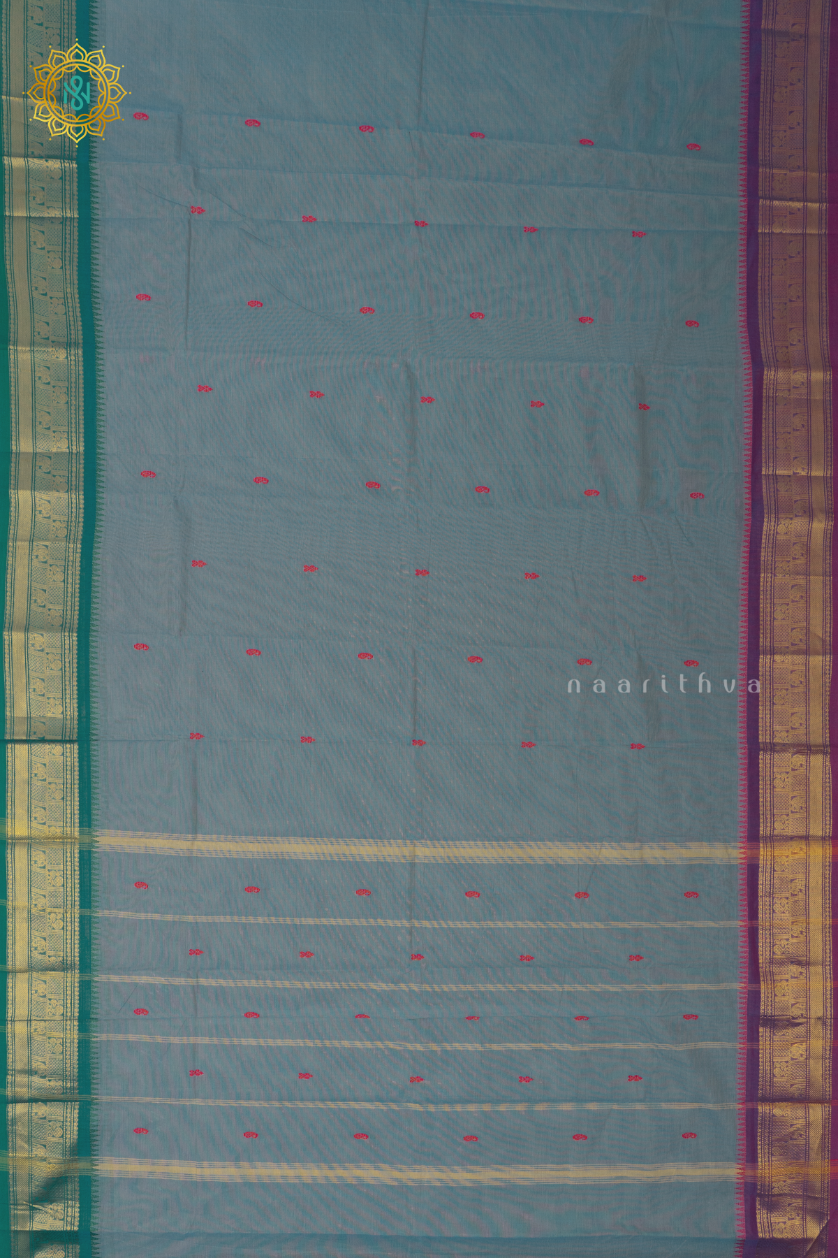AQUA BLUE WITH MAGENTA & CYAN GREEN - CHETTINAD COTTON