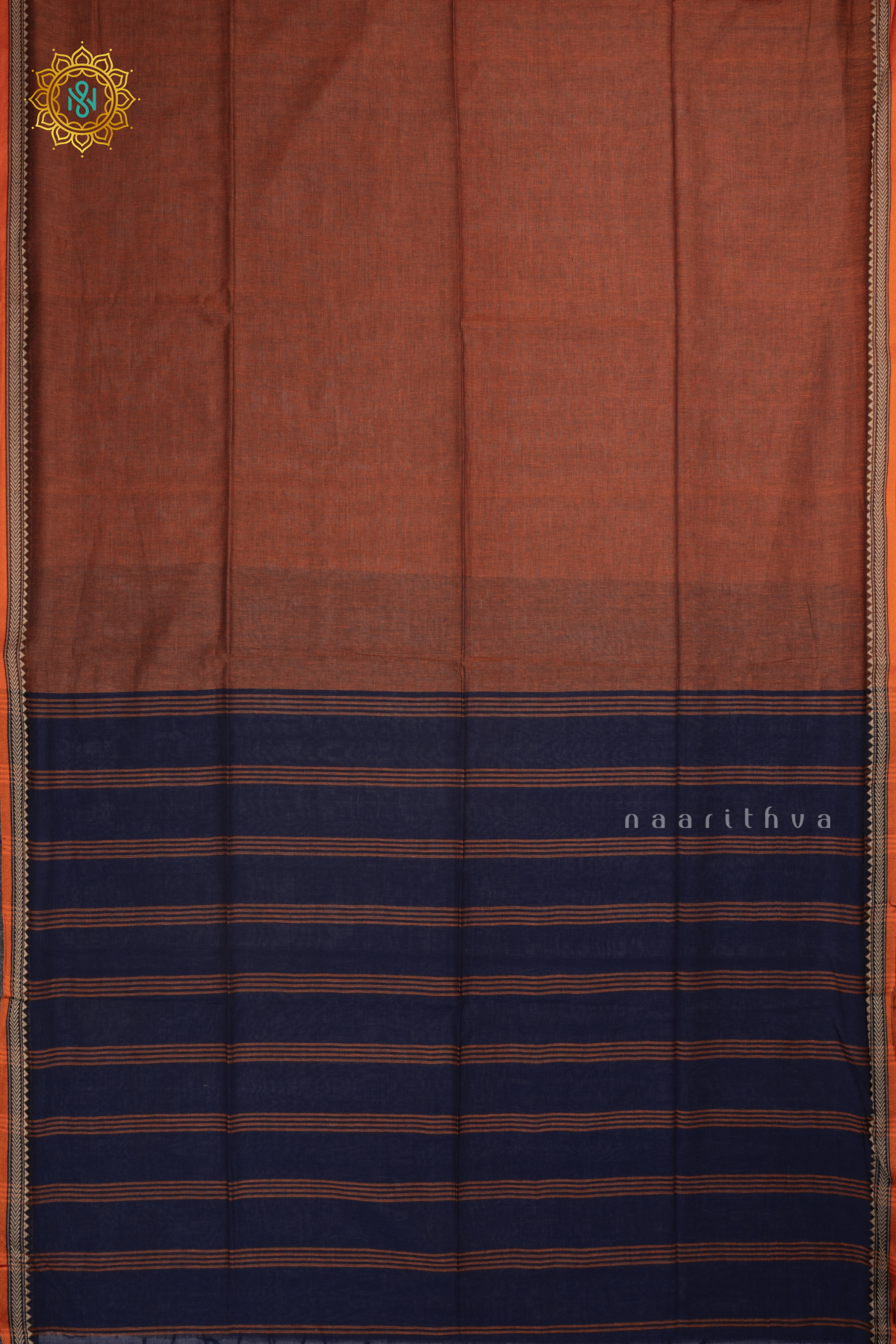 Rust orange With Blue Mul Cotton Plain Body With Thread Woven Border