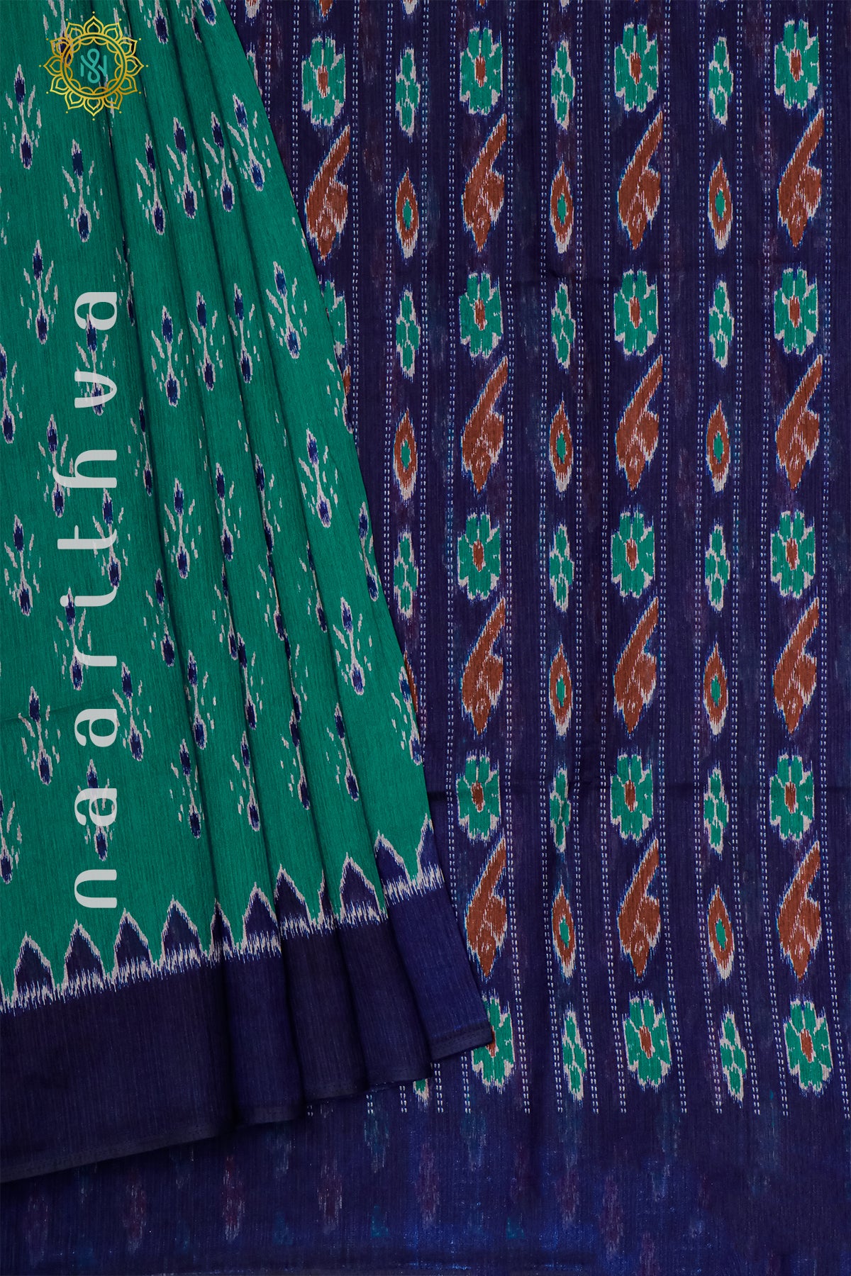 CYAN GREEN WITH NAVY BLUE - JUTE COTTON