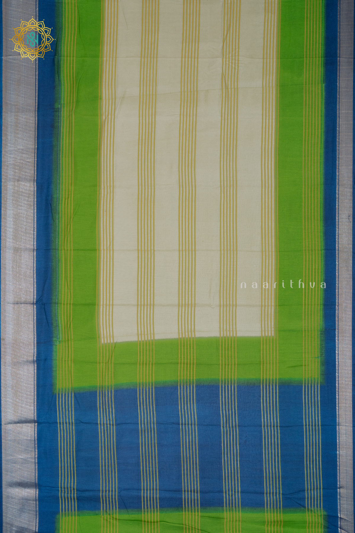 WHITE WITH PARROT GREEN & PEACOCK BLUE - DOLA SILK