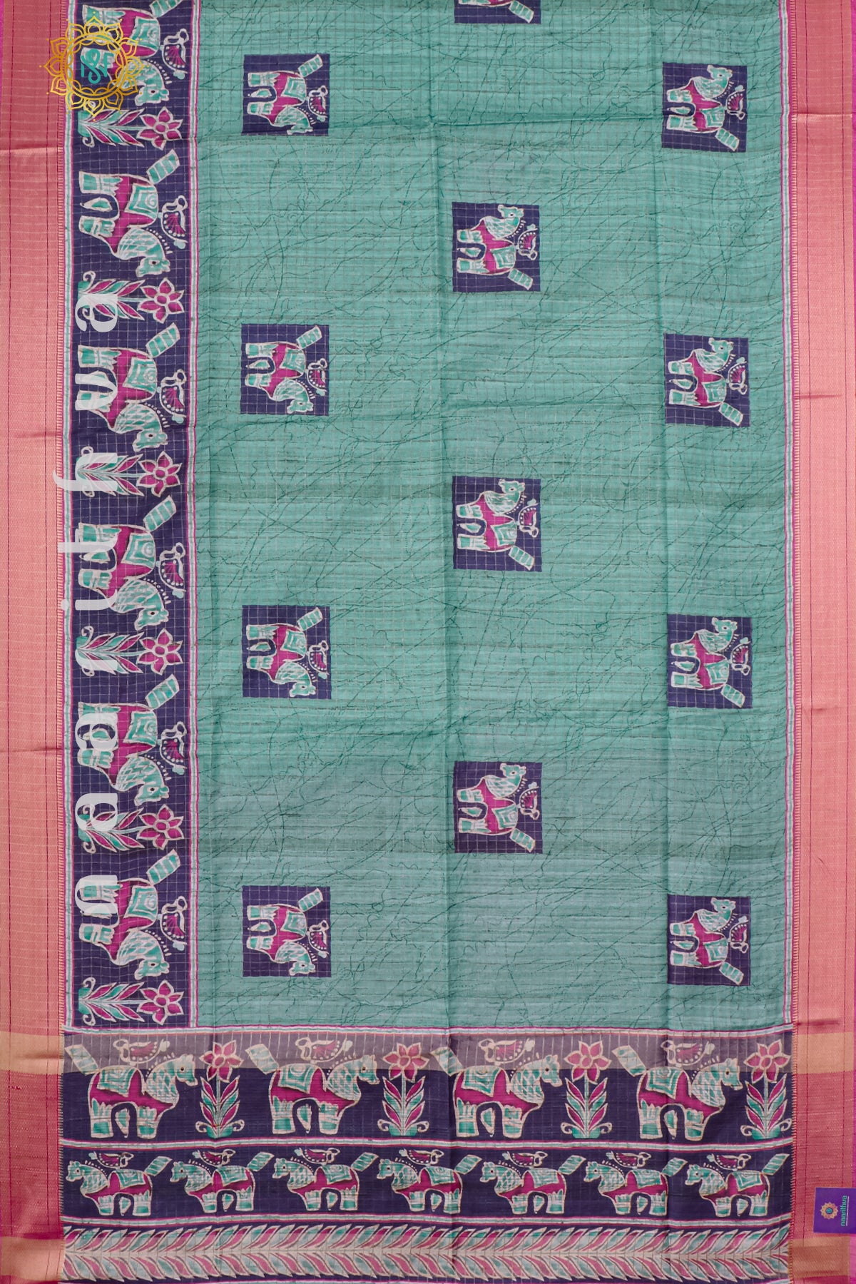 AQUA GREEN WITH PINK - SEMI TUSSAR SILK