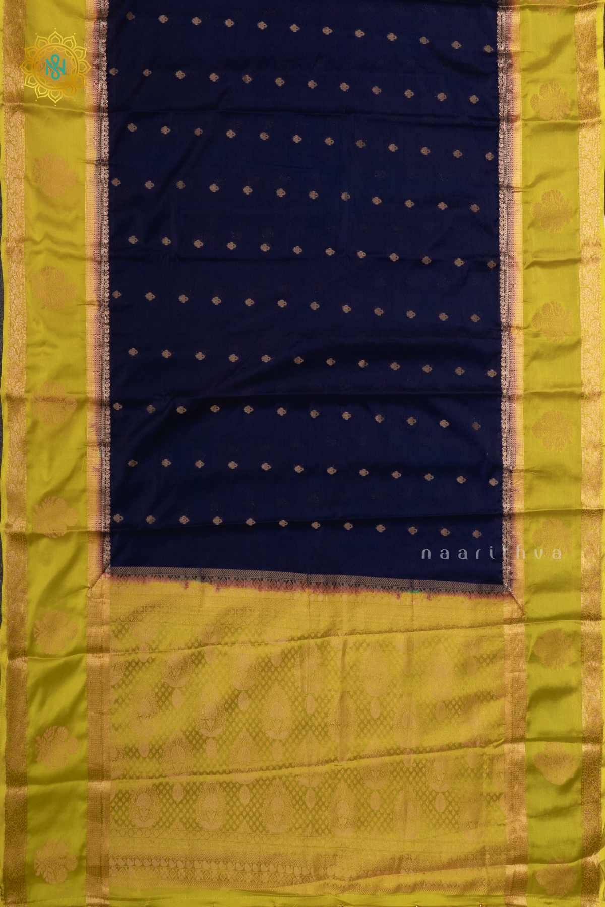 BLUE WITH LEMON YELLOW - SEMI MYSORE CREPE SILK